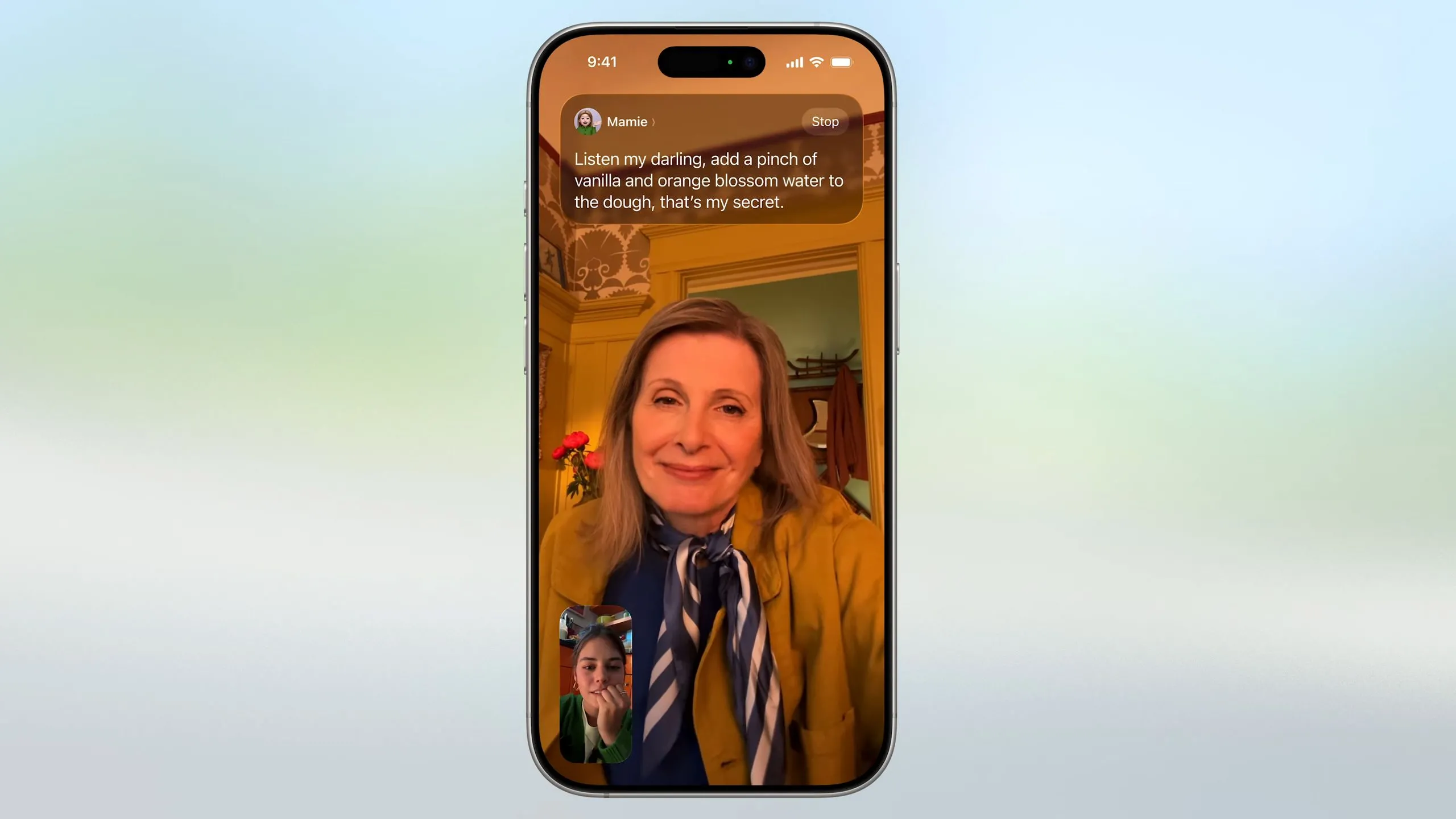 Giao diện cuộc gọi FaceTime trên iOS 26 hiển thị phụ đề được dịch theo thời gian thực bằng tính năng Live Translation
