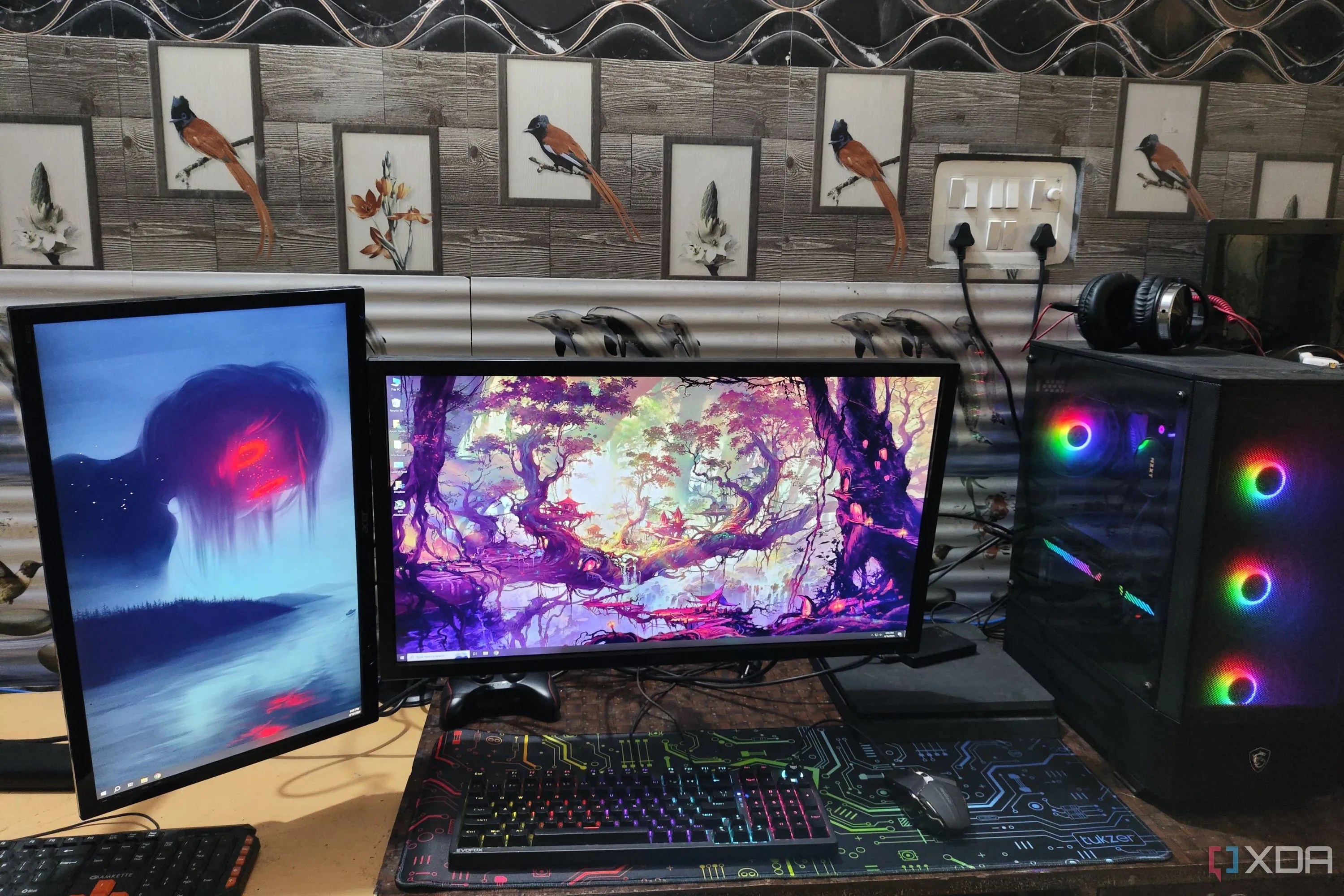 Góc làm việc với hai màn hình PC, minh họa không gian cần tối ưu