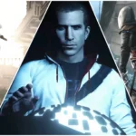 Hình ảnh ba nhân vật biểu tượng của Assassin's Creed: Ezio Auditore, Desmond Miles và Edward Kenway.