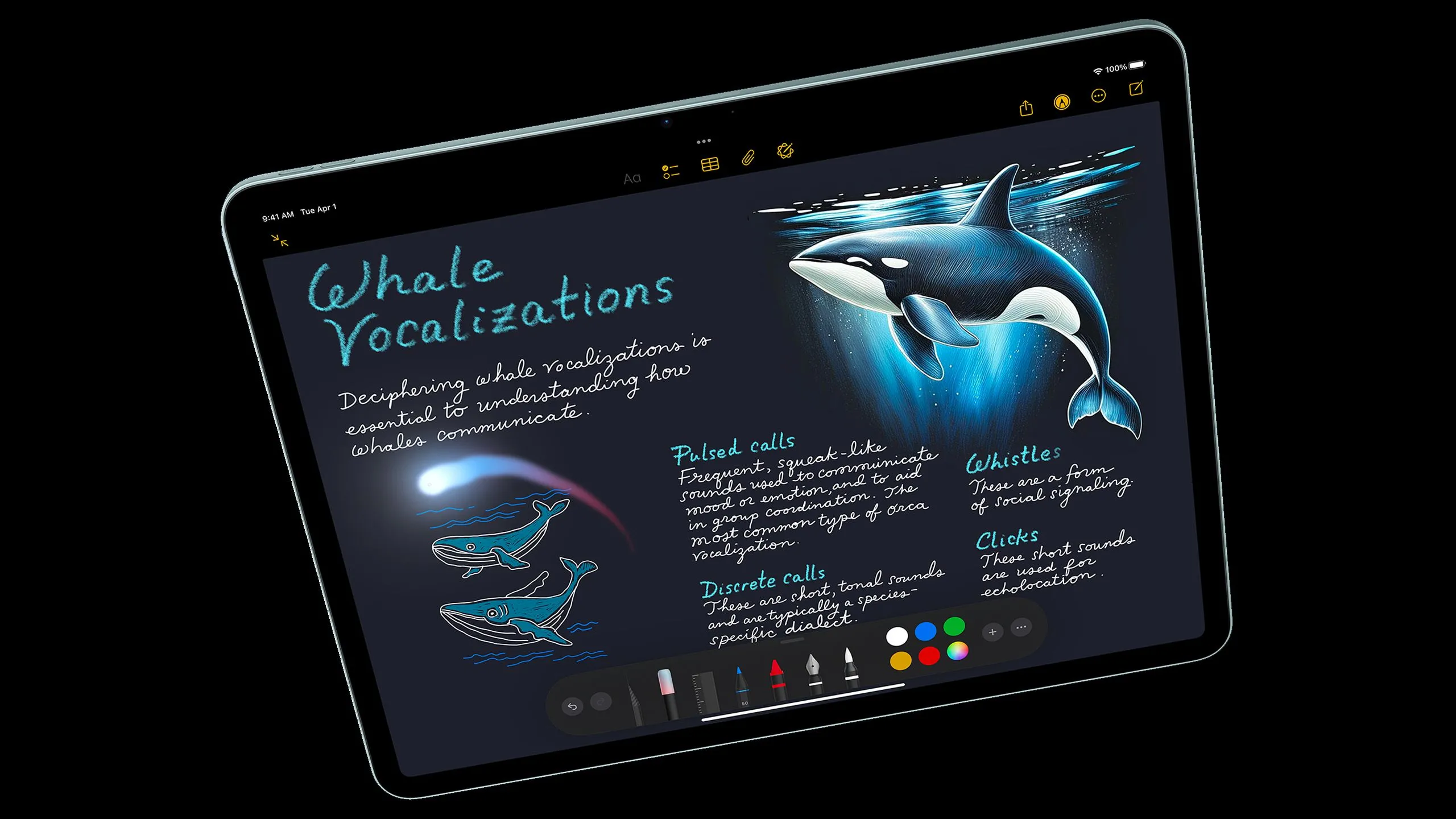 Sử dụng ứng dụng Ghi chú phiên bản iPad trên iPad Air, minh họa cho mong muốn chạy app iPad trên iPhone khi kết nối màn hình ngoài
