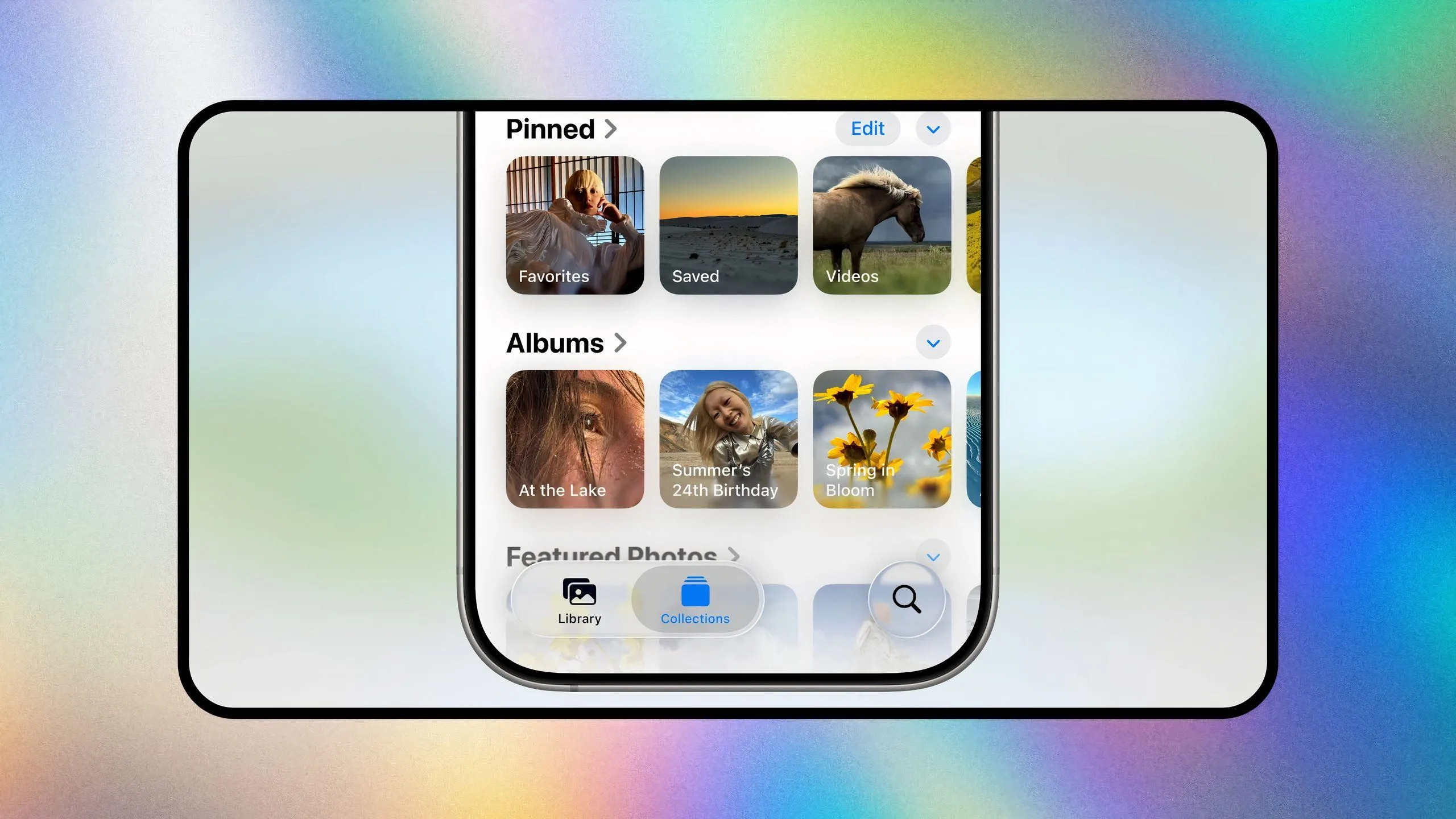 Ứng dụng Photos trên iOS 26 với tab Bộ sưu tập được đưa trở lại