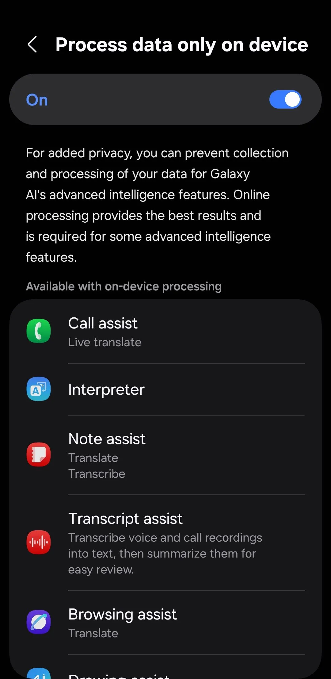 Bật xử lý dữ liệu Galaxy AI trên thiết bị
