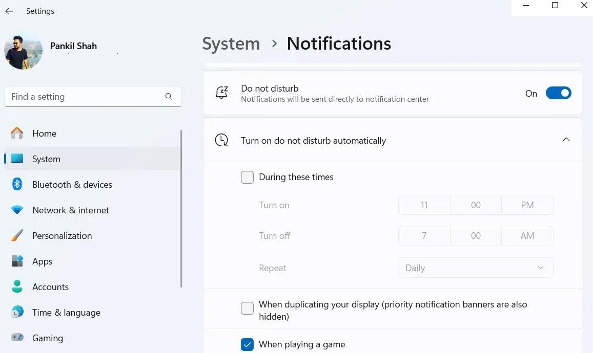 Cài đặt Không Làm Phiền trong Windows 11