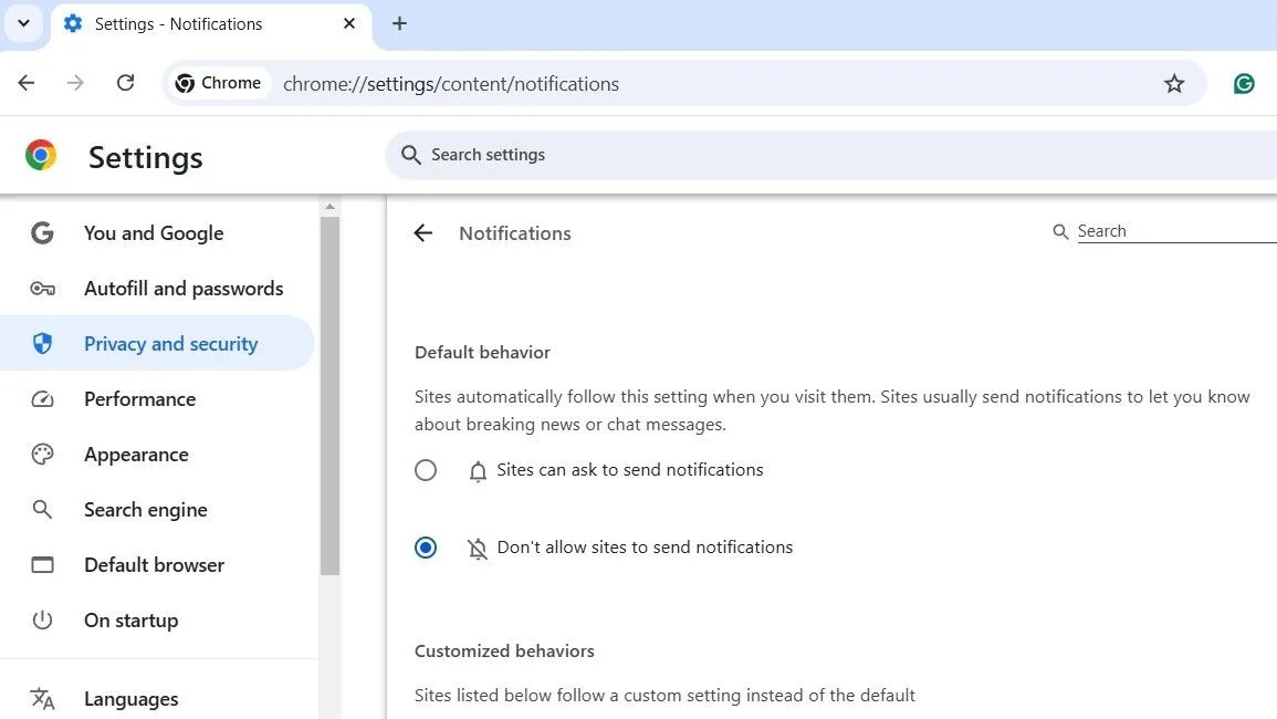 Cài đặt thông báo của Google Chrome