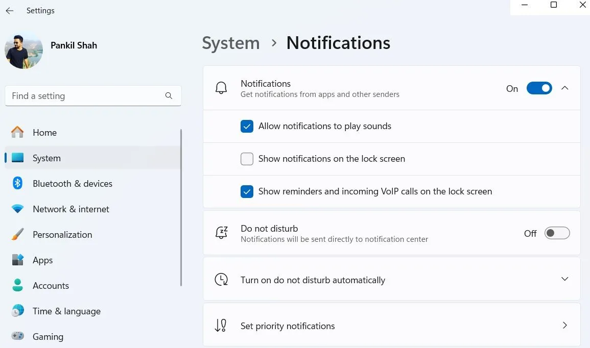 Cài đặt thông báo trong ứng dụng Cài đặt của Windows 11
