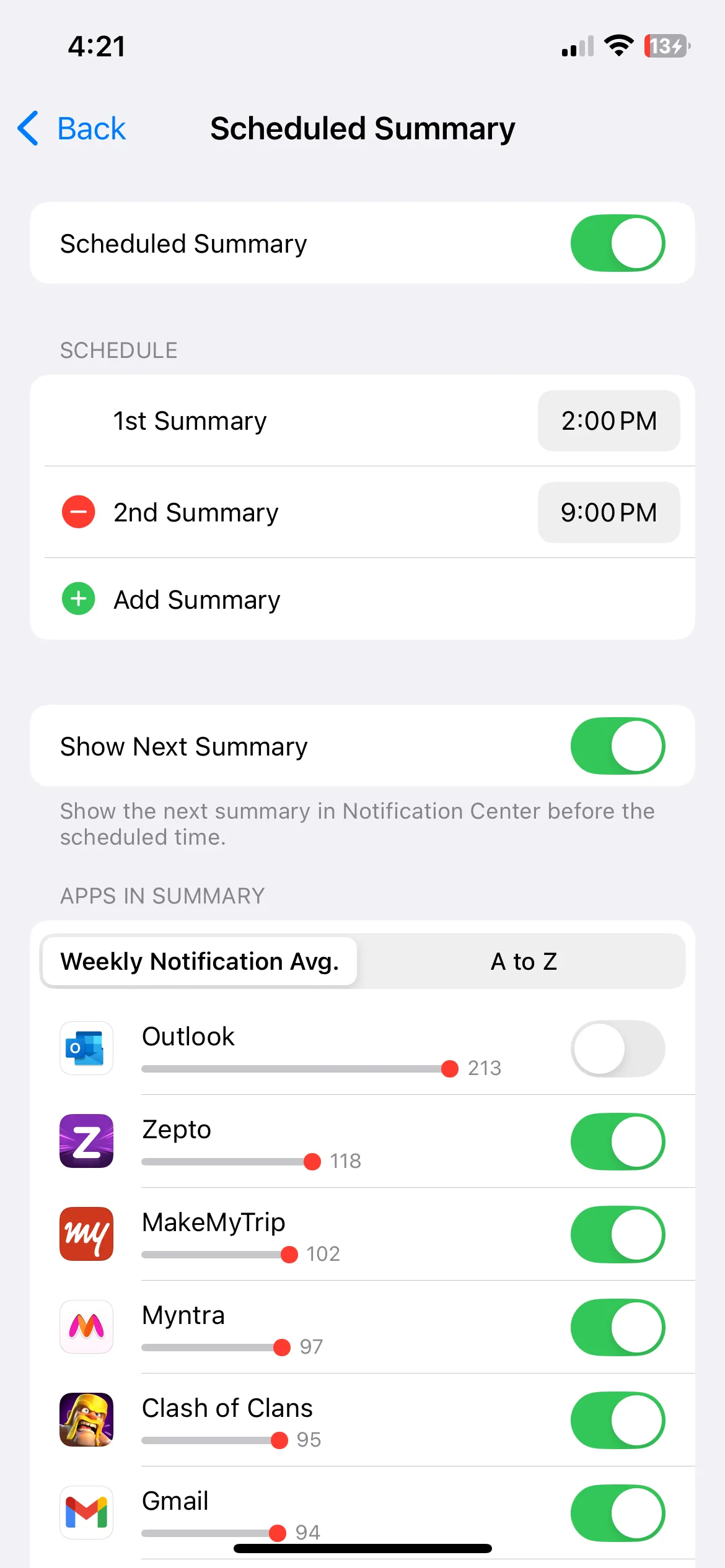 Cài đặt Tóm tắt theo lịch trình trong mục Thông báo của iPhone giúp nhóm gọn thông báo