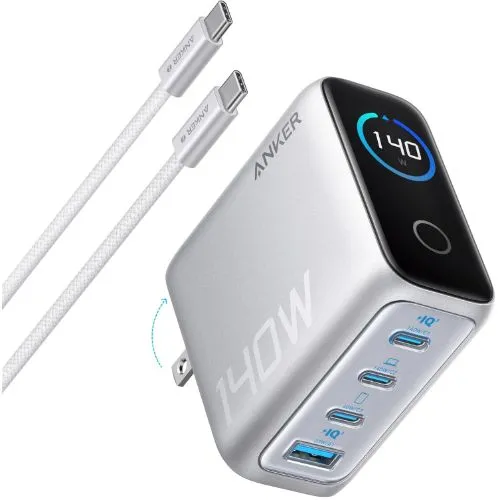 Cục sạc Anker 140W với thiết kế nhỏ gọn và màn hình hiển thị