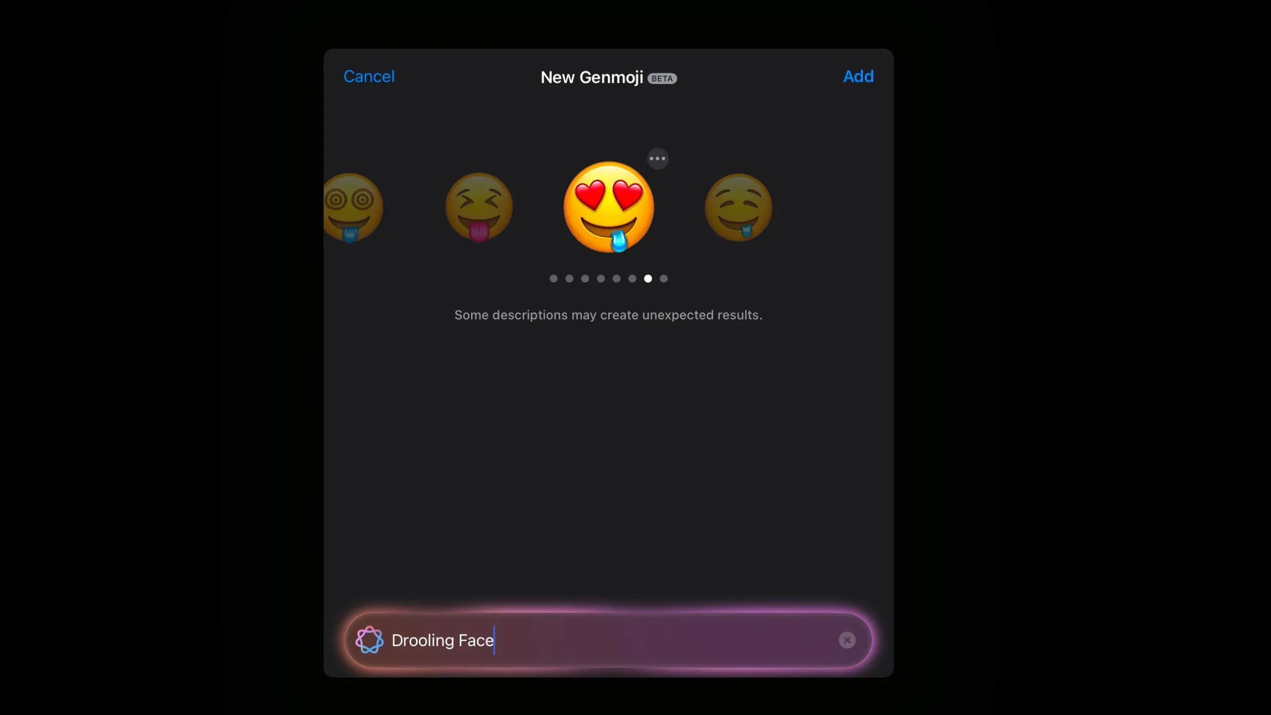 Emoji mặt chảy nước dãi với đôi mắt trái tim được tạo ra từ Genmoji