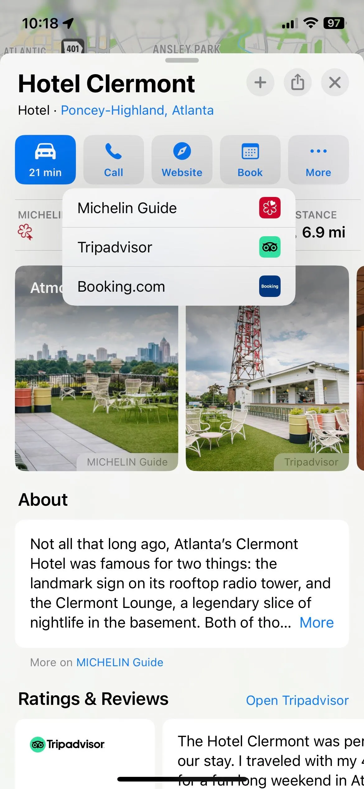 Giao diện đặt phòng khách sạn thông qua Michelin Guide trên Apple Maps