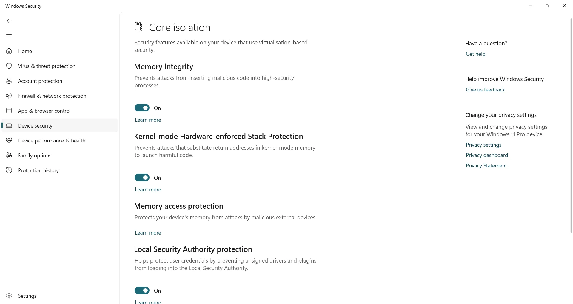 Kích hoạt tính năng Toàn vẹn bộ nhớ (Memory integrity) để tăng cường bảo mật hệ thống