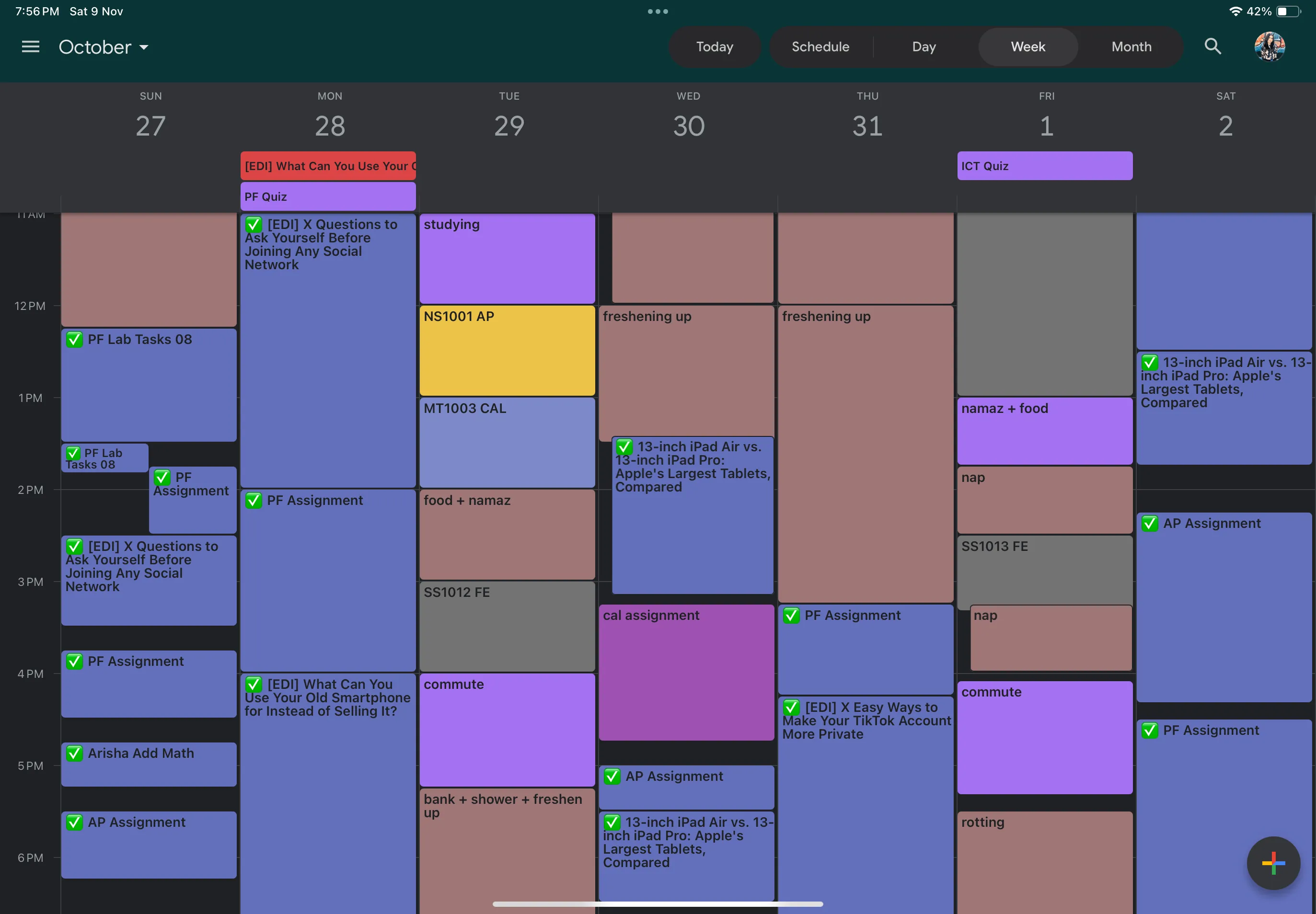 Lịch trình cả tuần được sắp xếp chi tiết trên giao diện Google Calendar