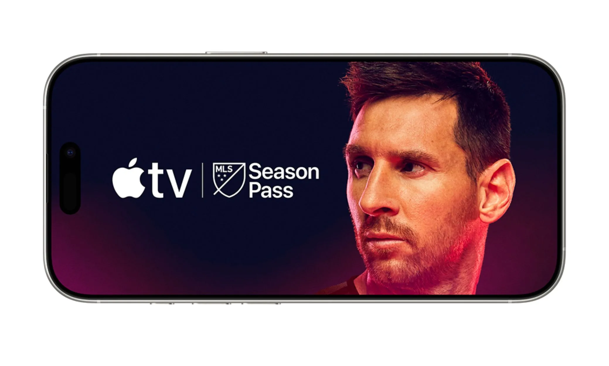 Logo Apple TV và MLS Season Pass hiển thị trên màn hình iPhone, minh họa cho việc xem bóng đá MLS.