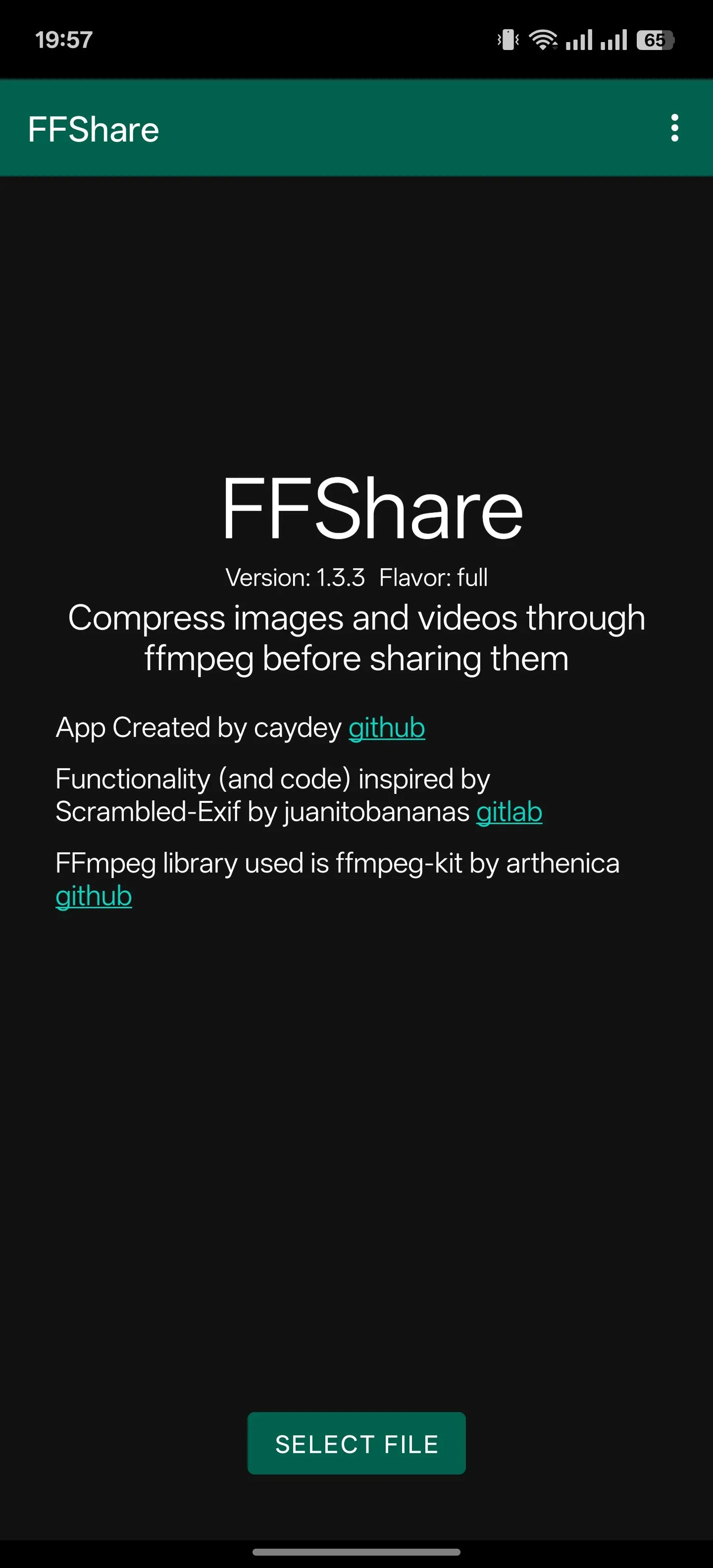 Màn hình chính của ứng dụng FFShare trên Android.
