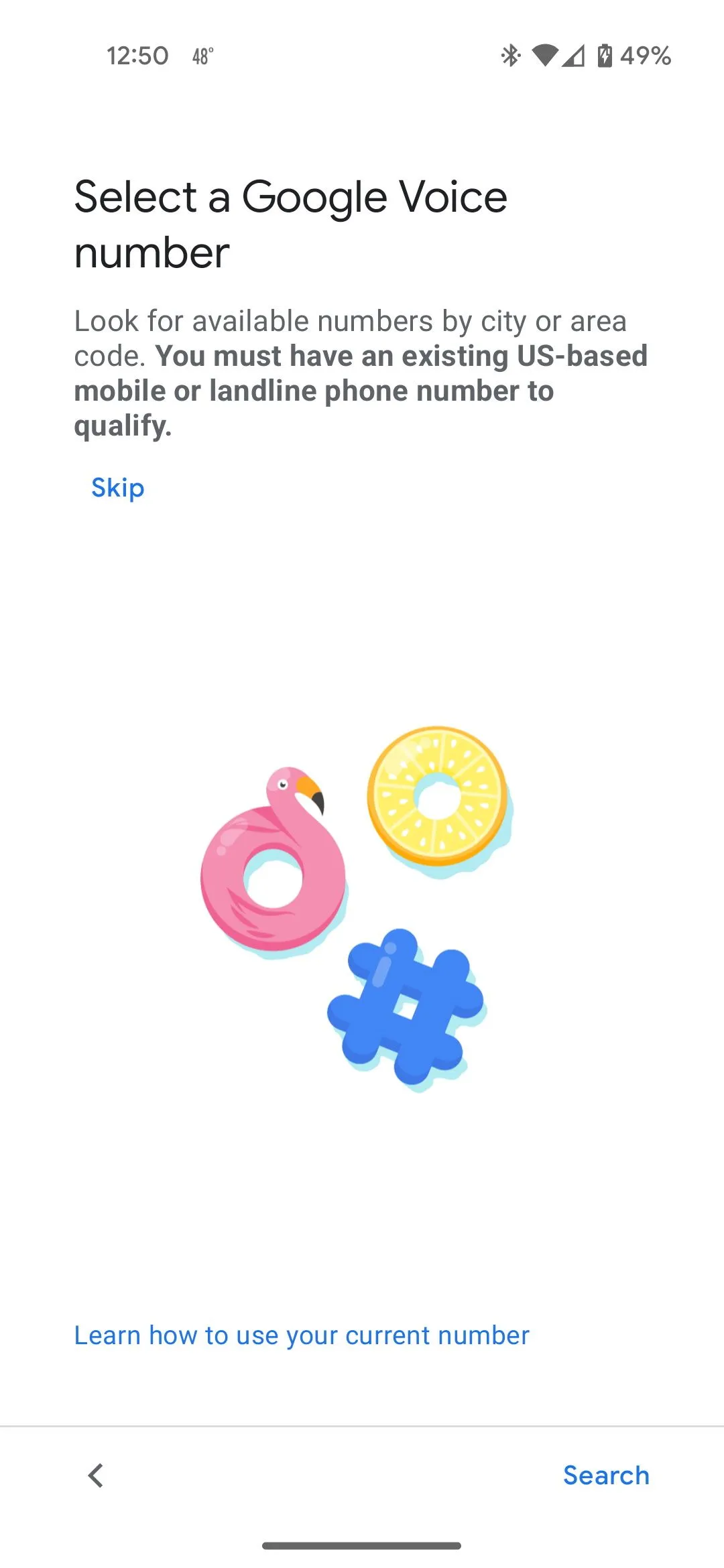 Màn hình để chọn số Google Voice