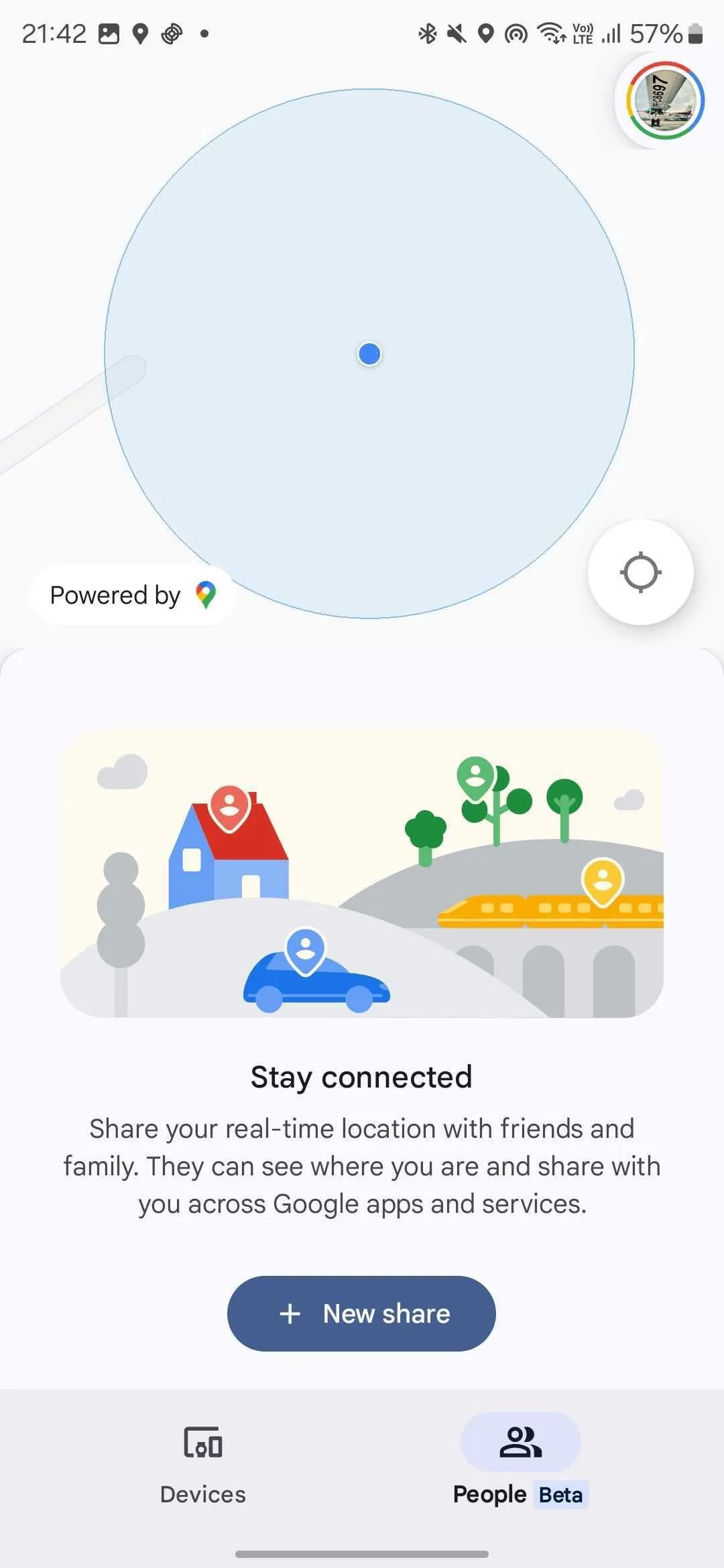 Màn hình ứng dụng Google Find My Device hiển thị thẻ 'Mọi người (Beta)'
