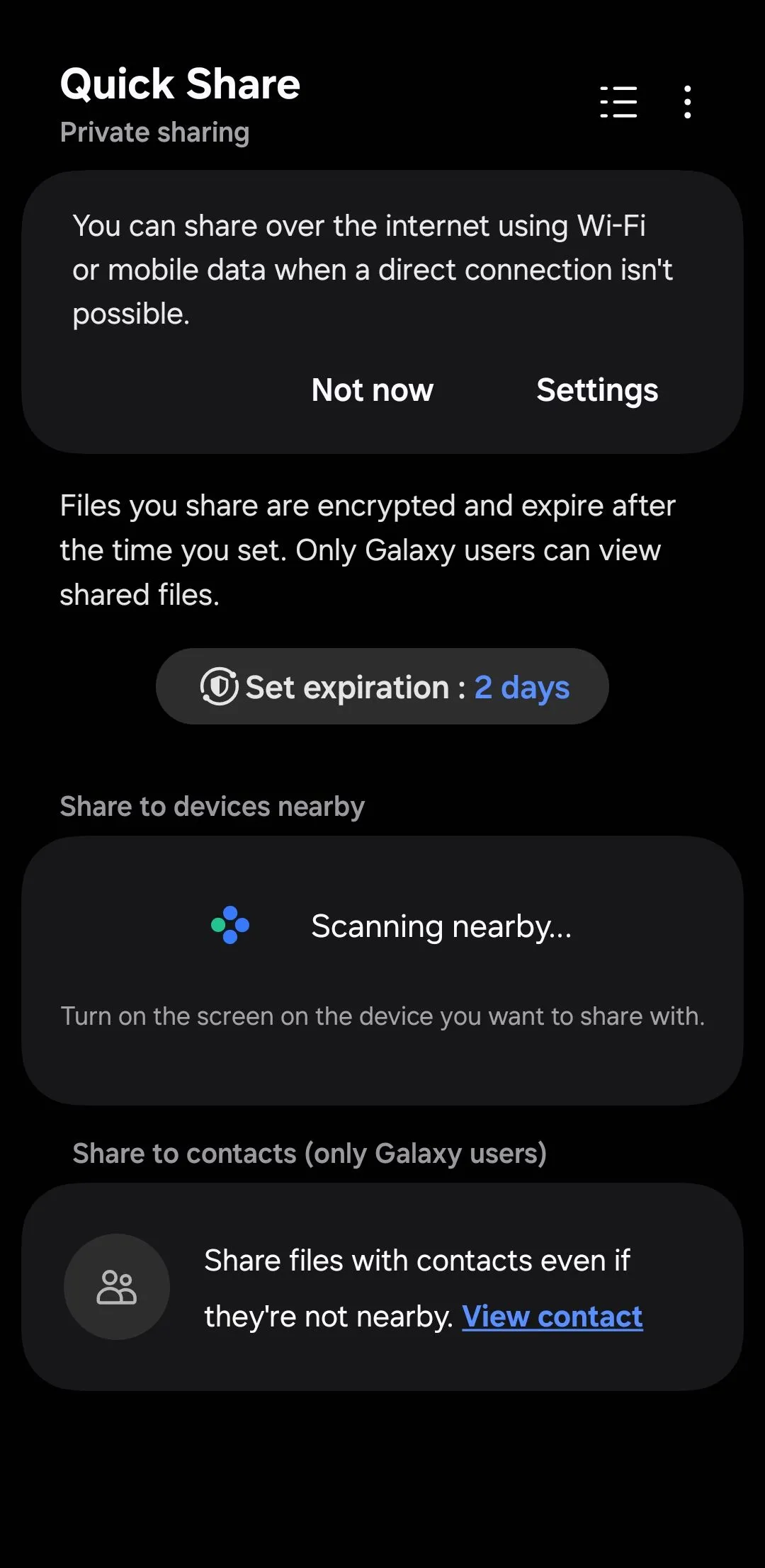 Menu chia sẻ riêng tư Private Share trên điện thoại Samsung