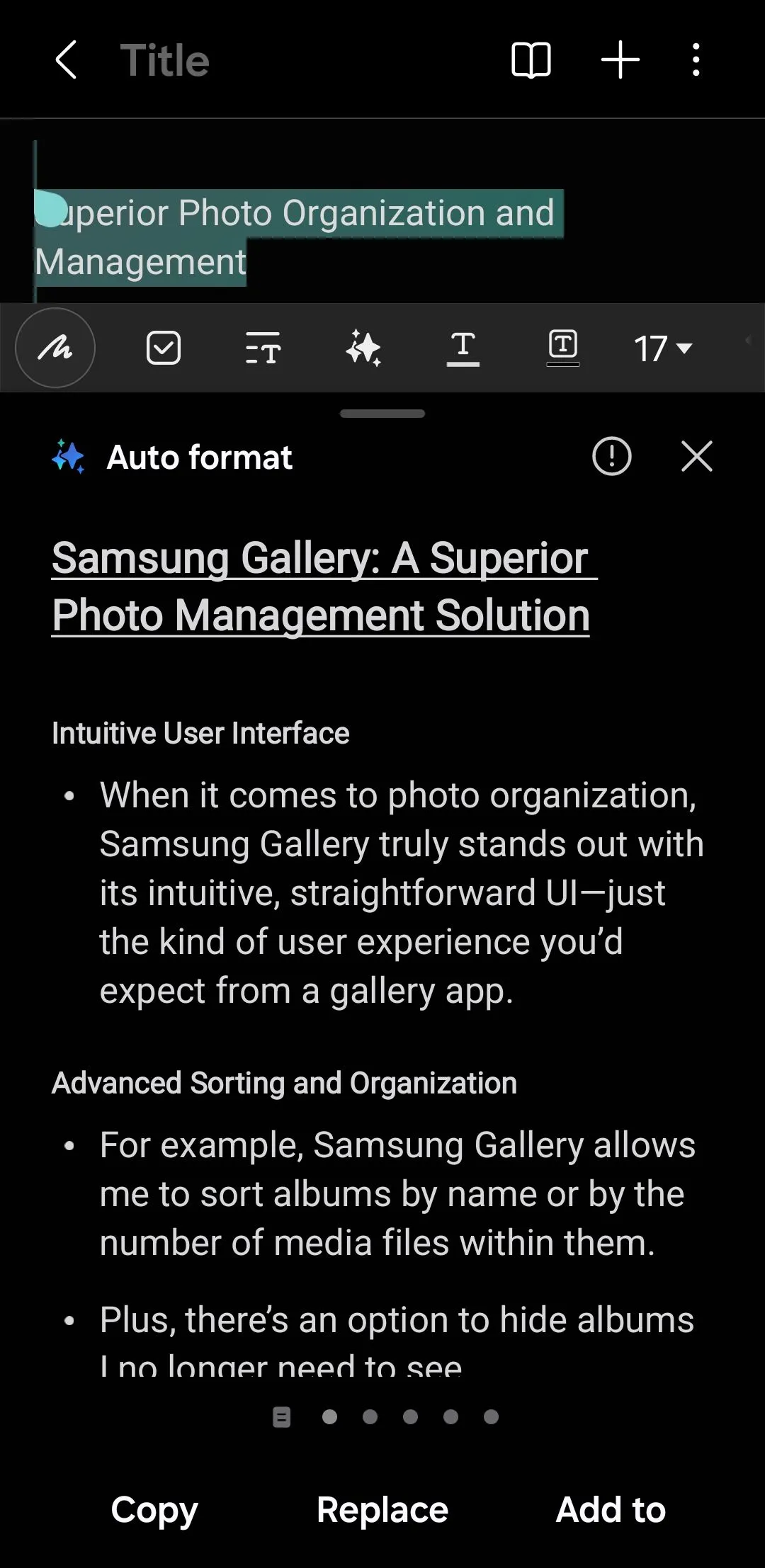 Menu tự động định dạng ghi chú trong ứng dụng Samsung Notes với Note Assist (Galaxy AI)