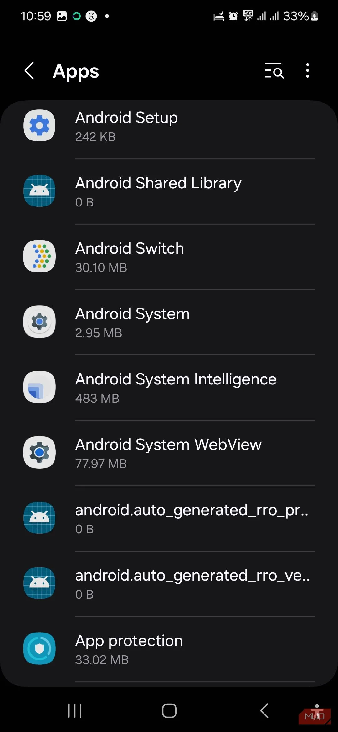Mục Hệ thống Android (Android System) trong danh sách các ứng dụng đã cài đặt