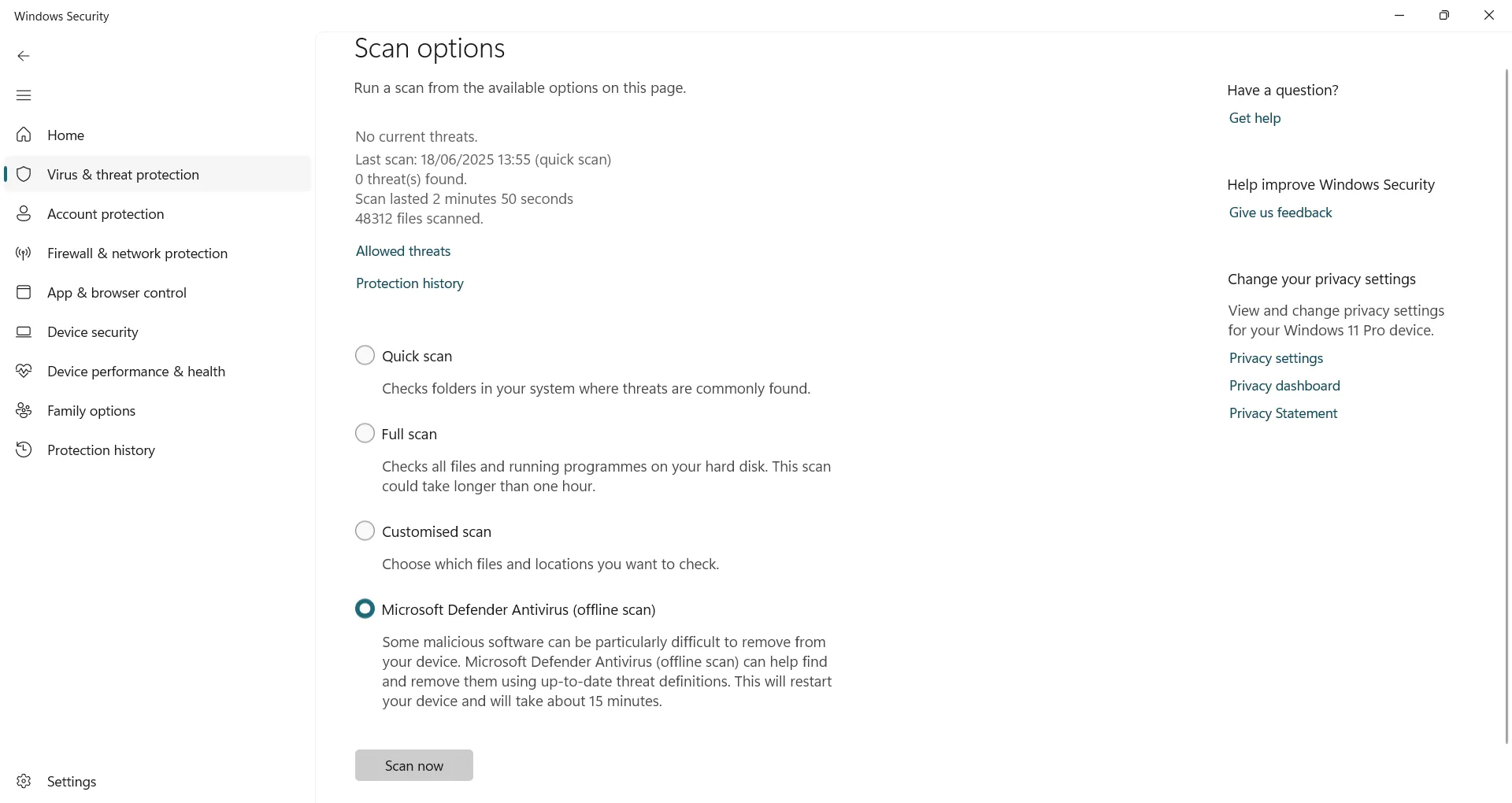 Thực hiện quét ngoại tuyến (Offline Scan) bằng Microsoft Defender Antivirus
