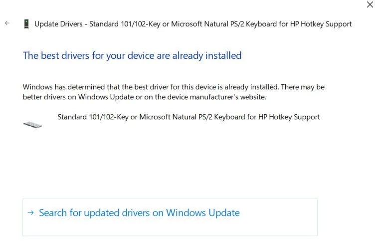 Tìm kiếm driver bàn phím cập nhật qua Windows Update, giúp khắc phục lỗi bàn phím bị lag.
