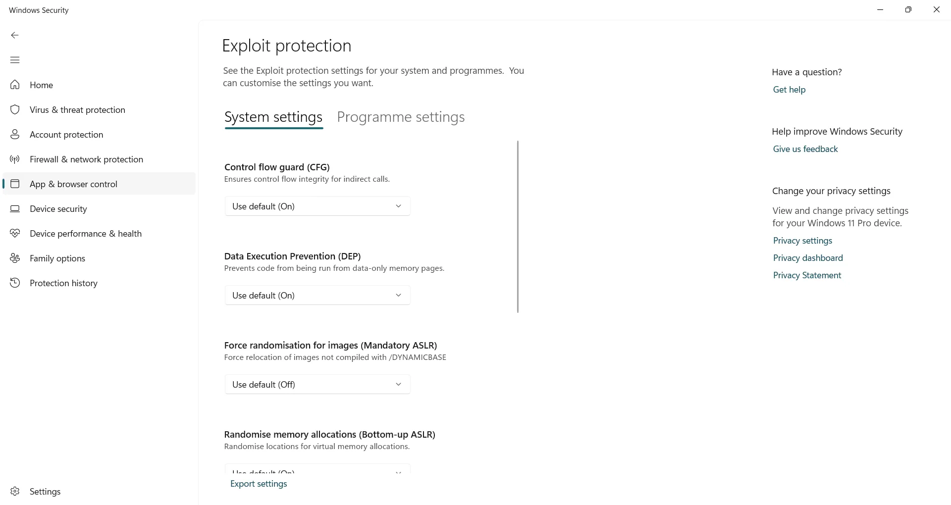 Tùy chỉnh cài đặt Bảo vệ chống khai thác (Exploit Protection) cho từng chương trình
