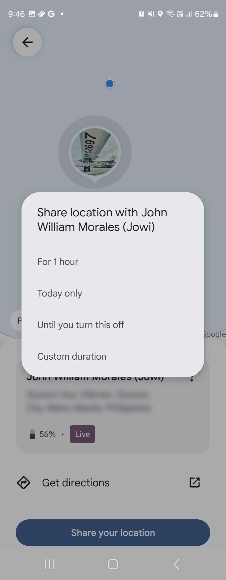 Tuỳ chọn chia sẻ vị trí của bạn với một người khác đã có trong danh sách Find My Device