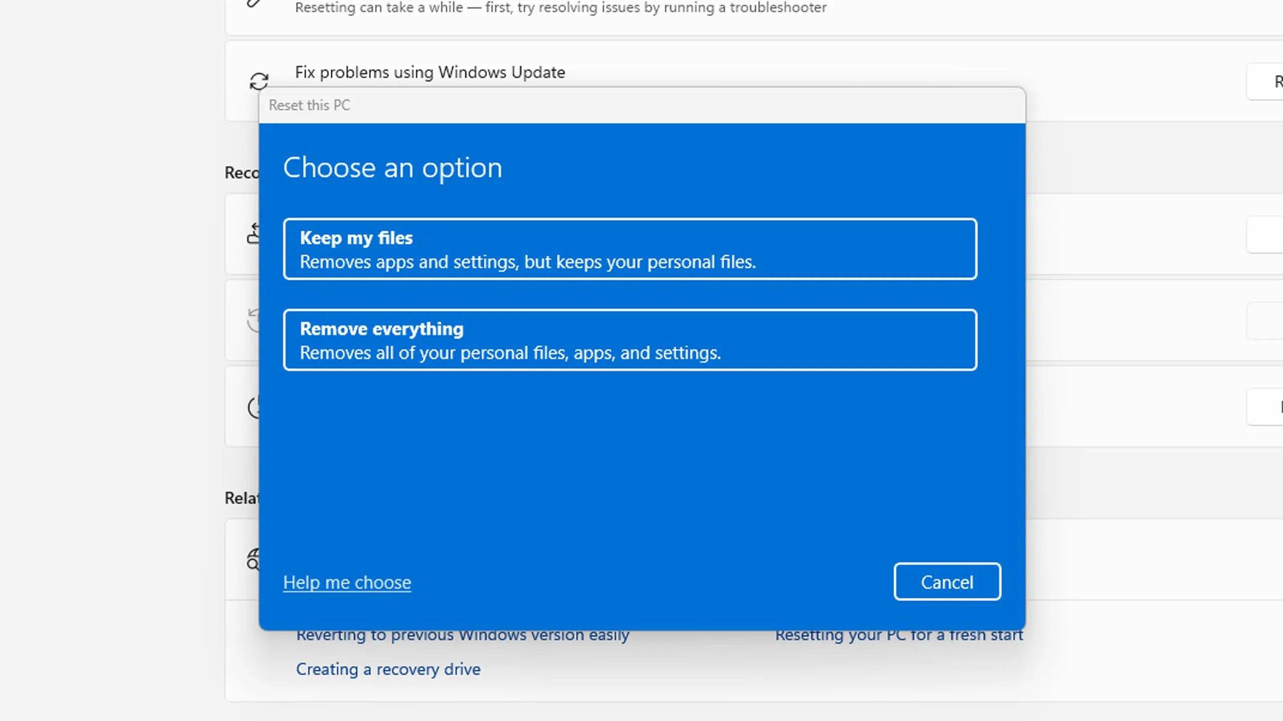 Tùy chọn &quot;Đặt lại PC này&quot; trên Windows 11