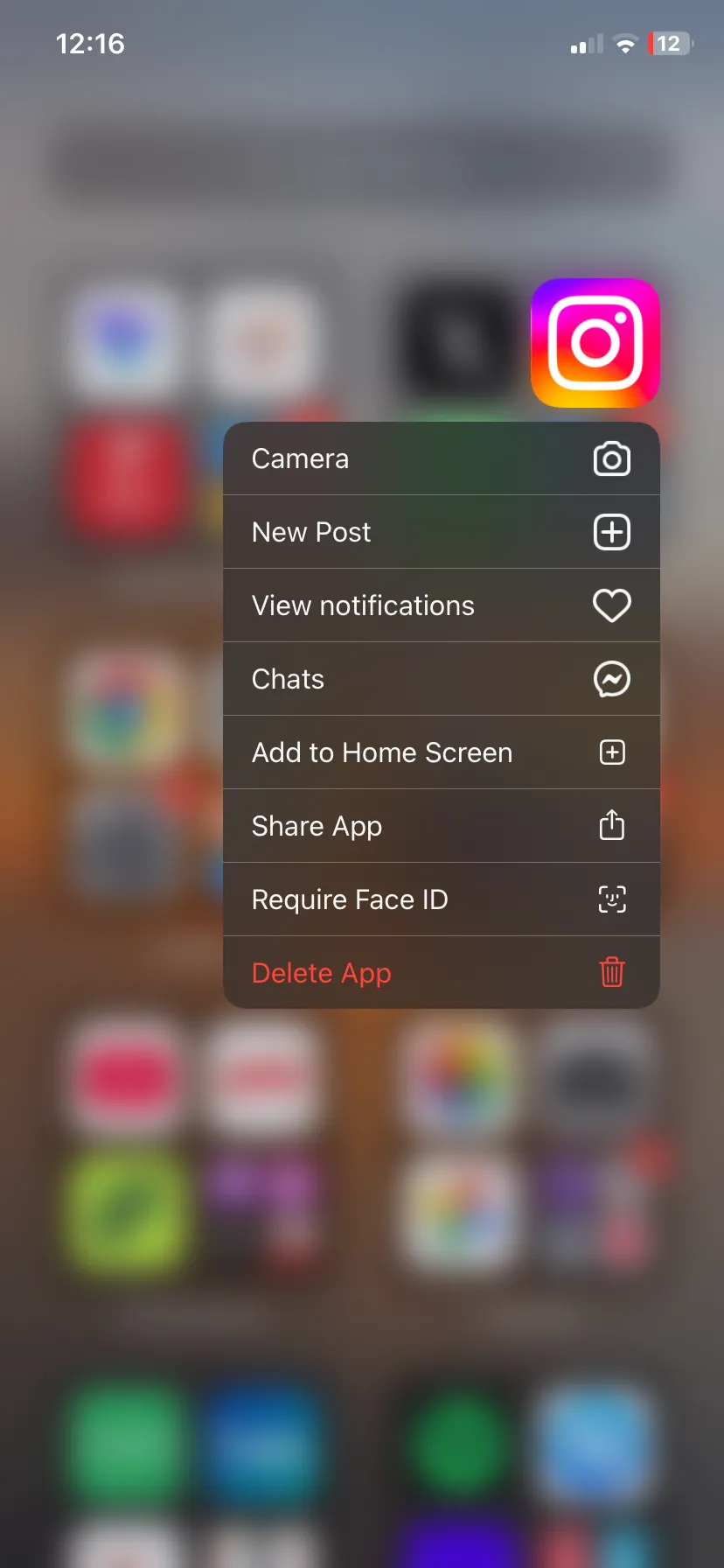 Tùy chọn nhanh của ứng dụng Instagram trên iPhone