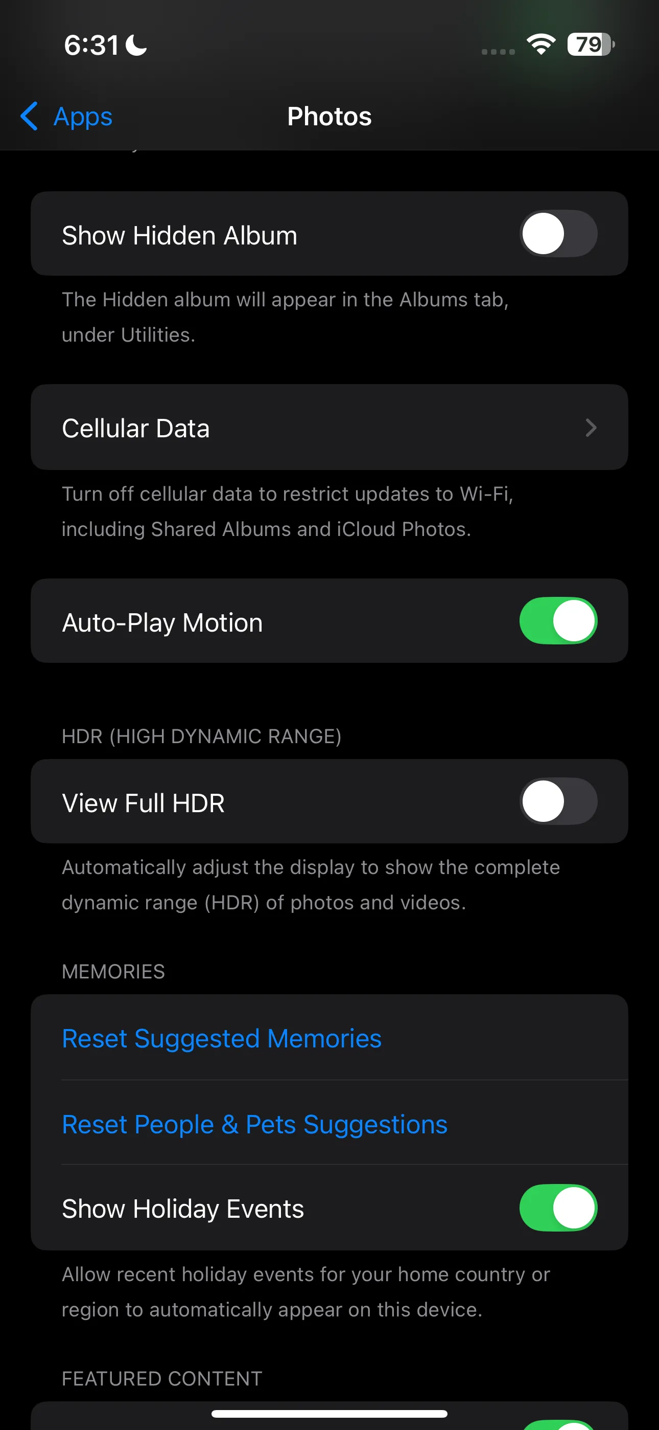 Tùy chọn ứng dụng Ảnh (Photos) trong Cài đặt iPhone để ẩn/hiện Album Ẩn
