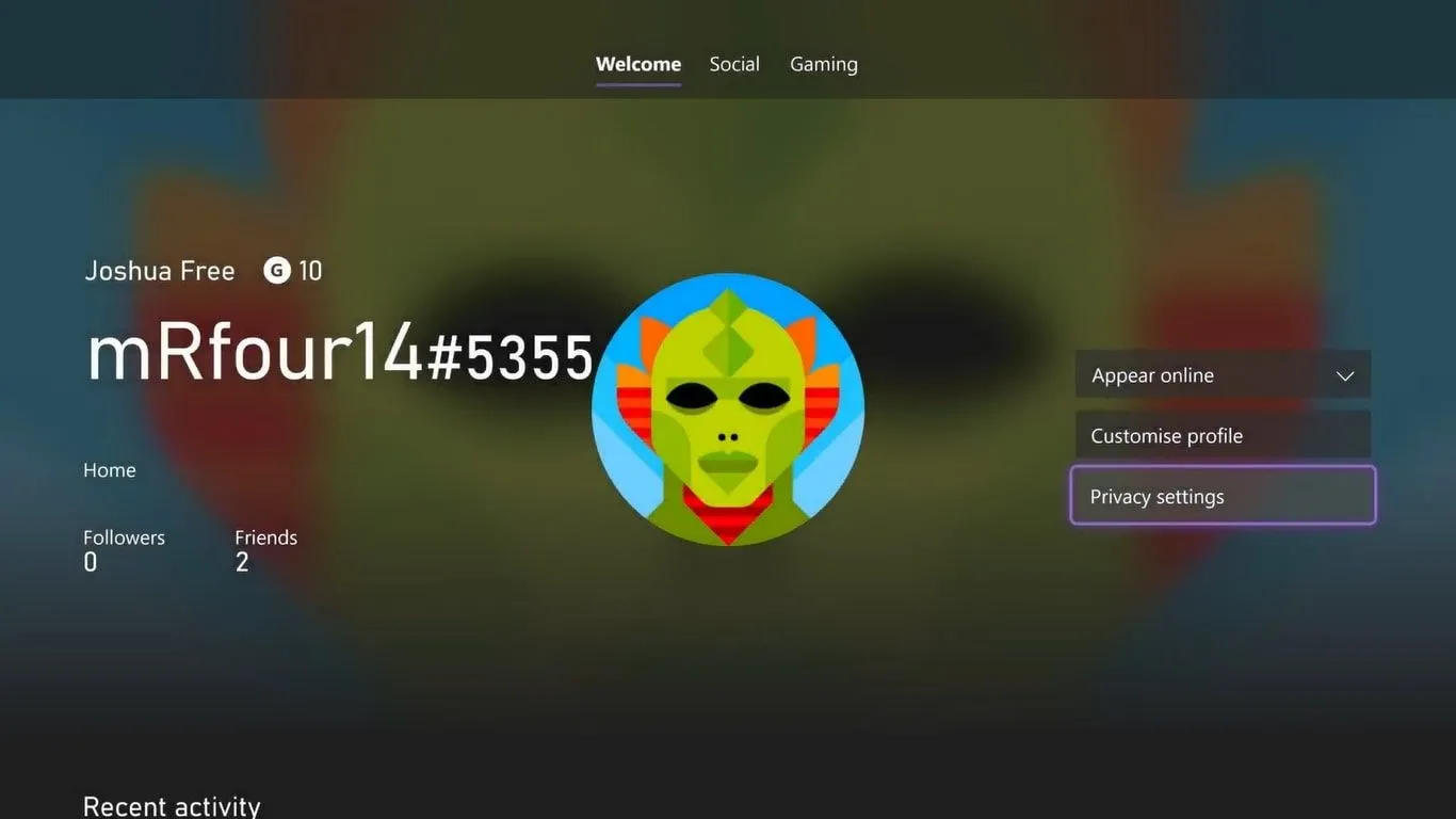 Ảnh chụp màn hình menu chính của hồ sơ Xbox trên Xbox Series X