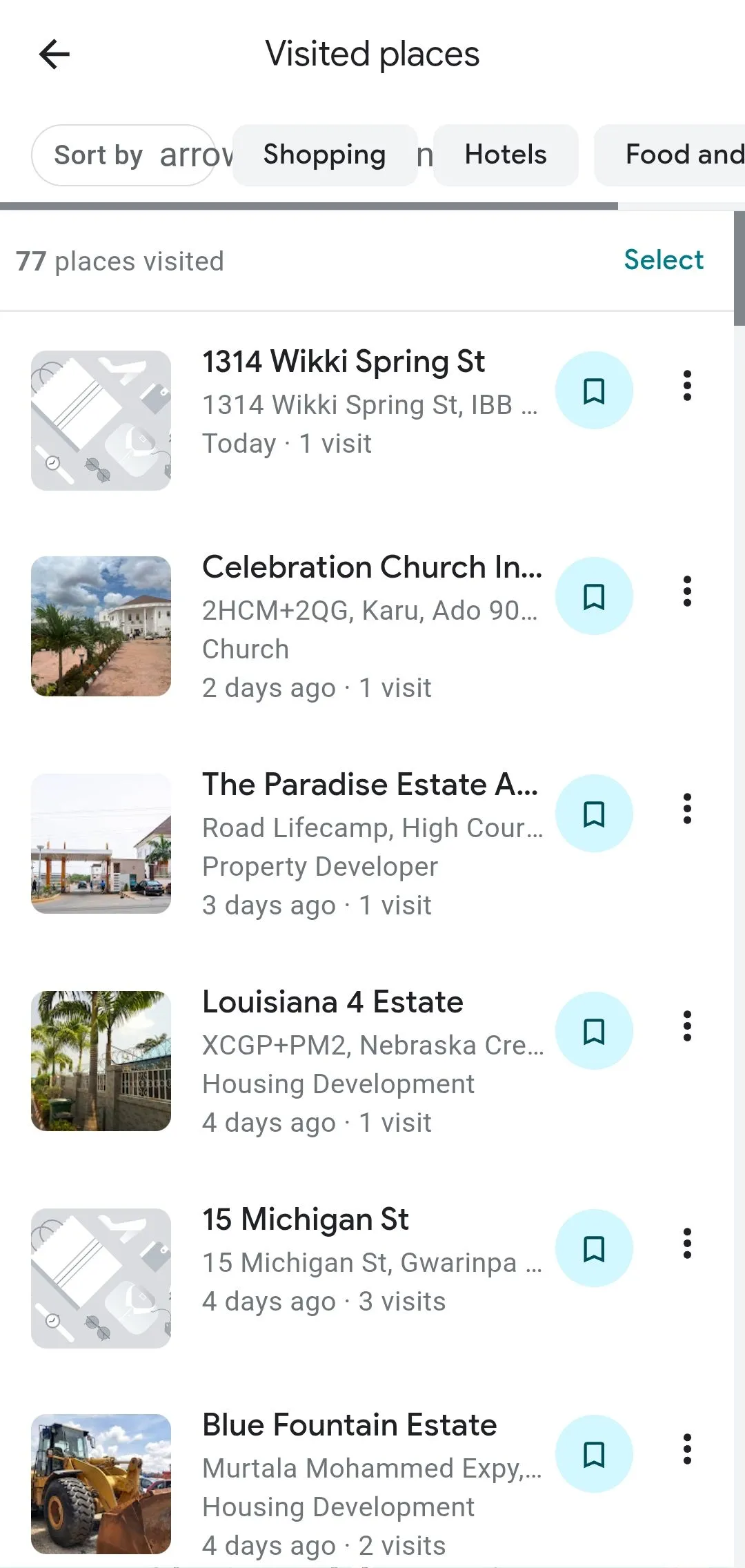 Bản đồ Google Maps hiển thị các địa điểm đã ghé thăm của người dùng, minh họa lịch sử vị trí được theo dõi