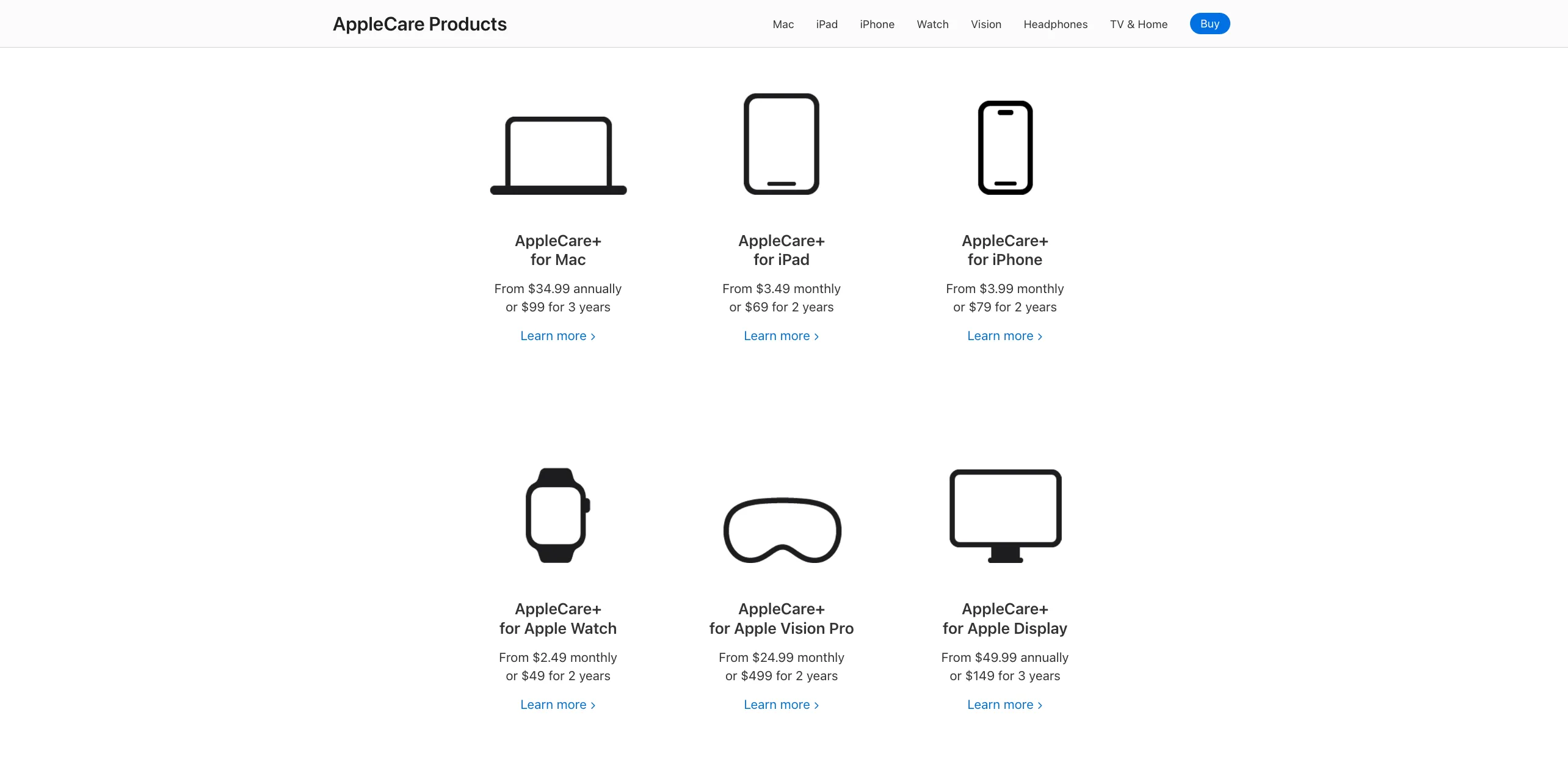 Bảng giá AppleCare+ cho các thiết bị Apple phổ biến