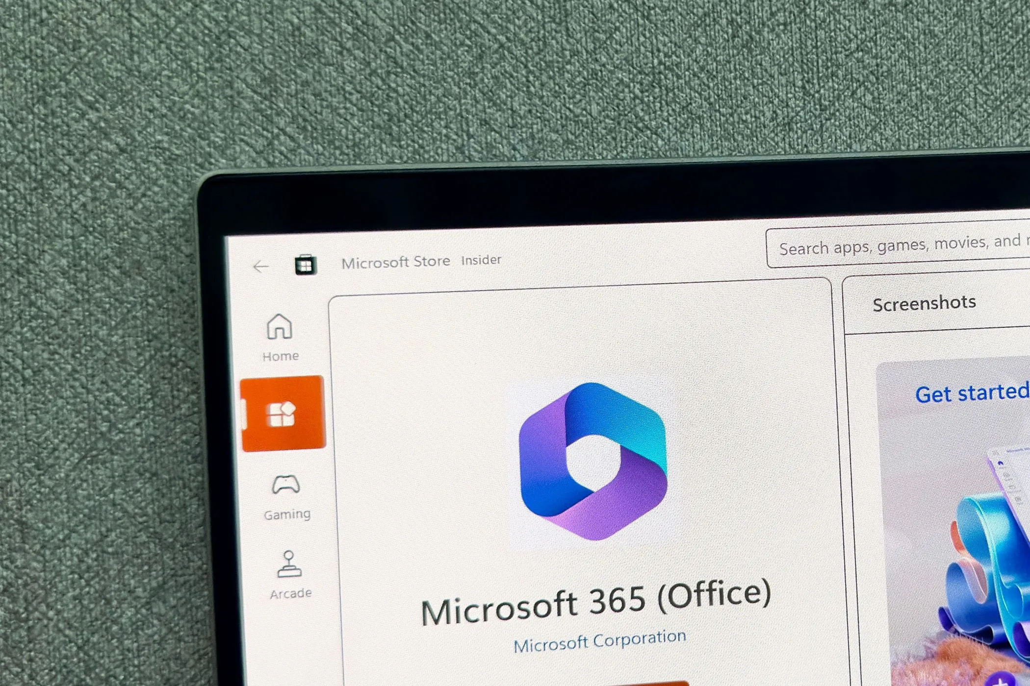 Biểu tượng ứng dụng Microsoft 365 và Office trên màn hình Microsoft Store, cho phép tải về miễn phí