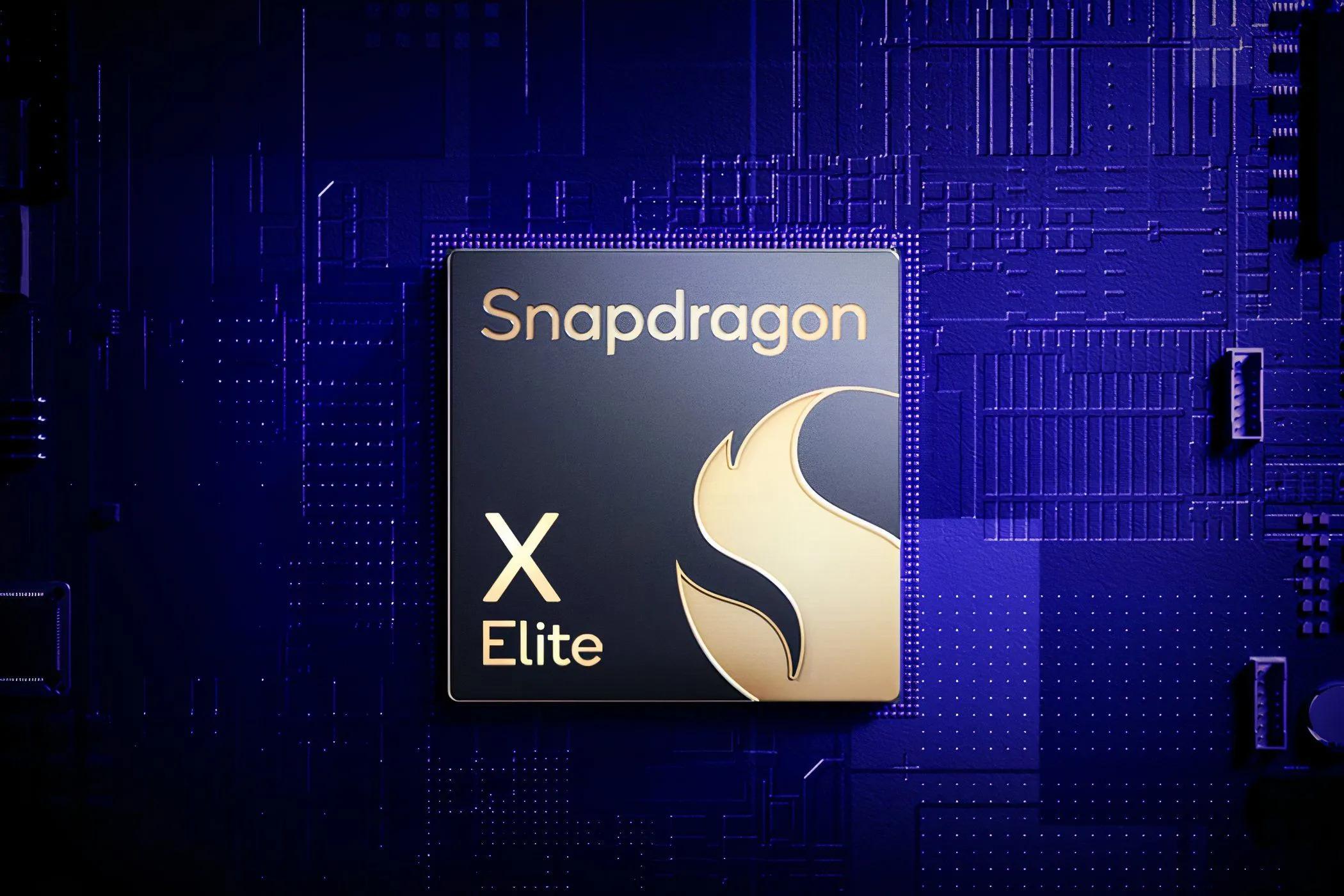 Bộ xử lý Snapdragon X Elite trên nền tím, biểu tượng cho tương lai chưa chắc chắn của nền tảng ARM.