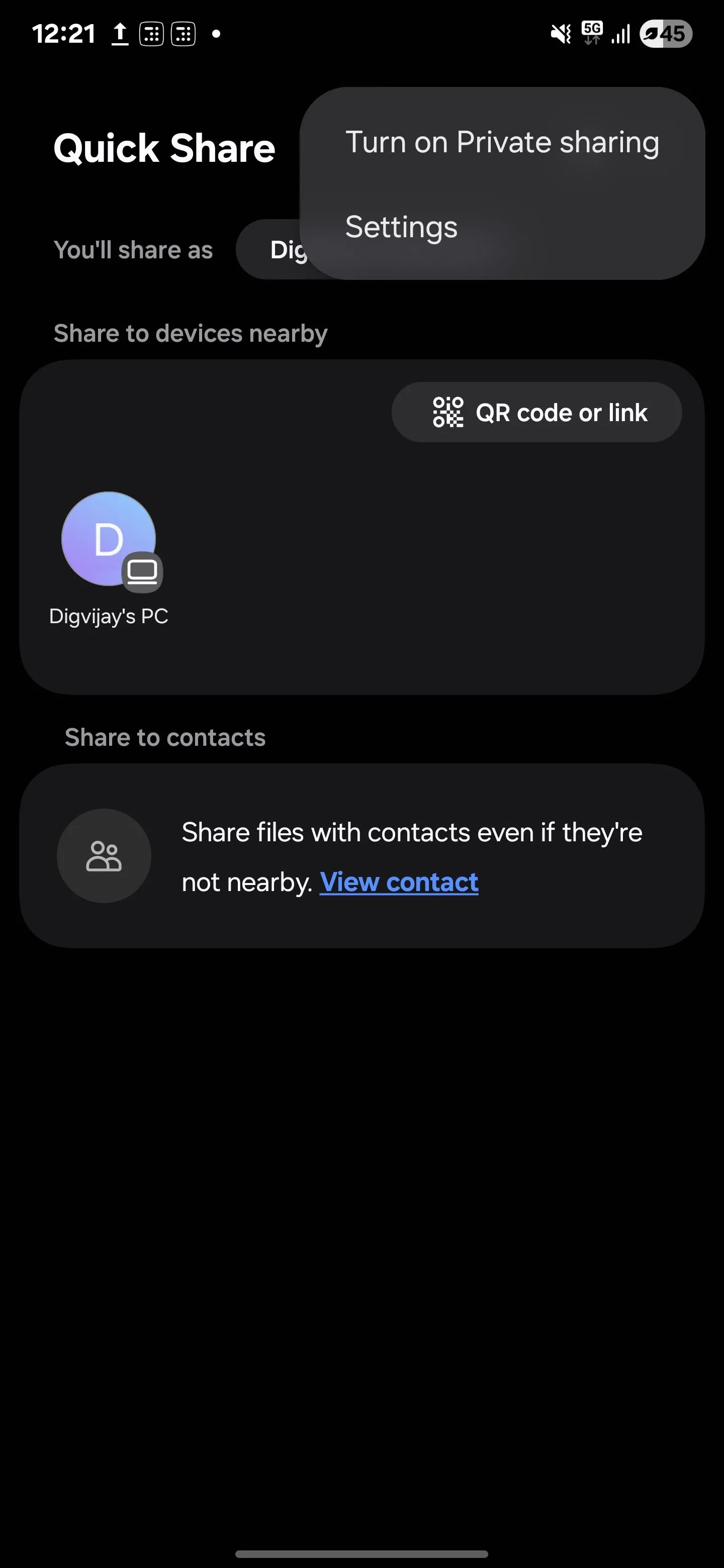 Các bước bật tính năng chia sẻ riêng tư (Private Sharing) trên điện thoại Samsung Galaxy.