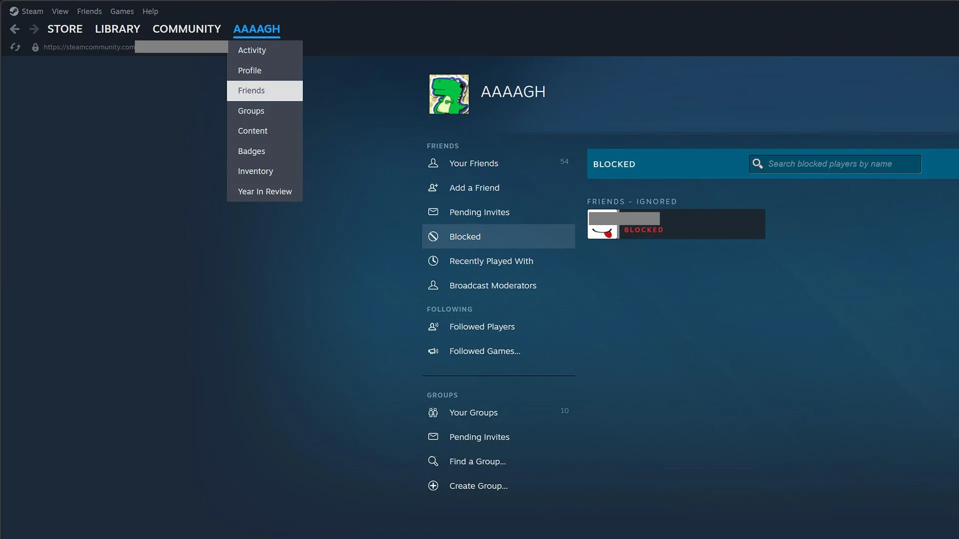 Các bước để kiểm tra danh sách chặn (Block List) trên Steam sau khi tài khoản bị chiếm đoạt.