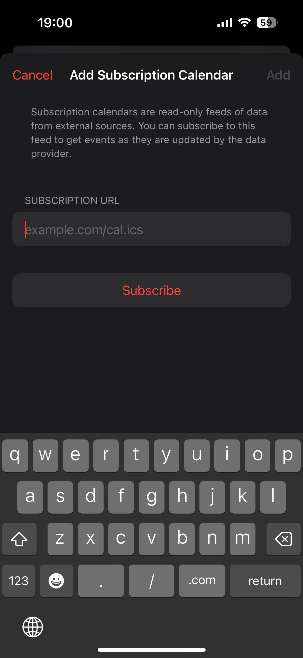 Các bước thêm lịch đăng ký (subscription calendar) trong ứng dụng Lịch trên iPhone
