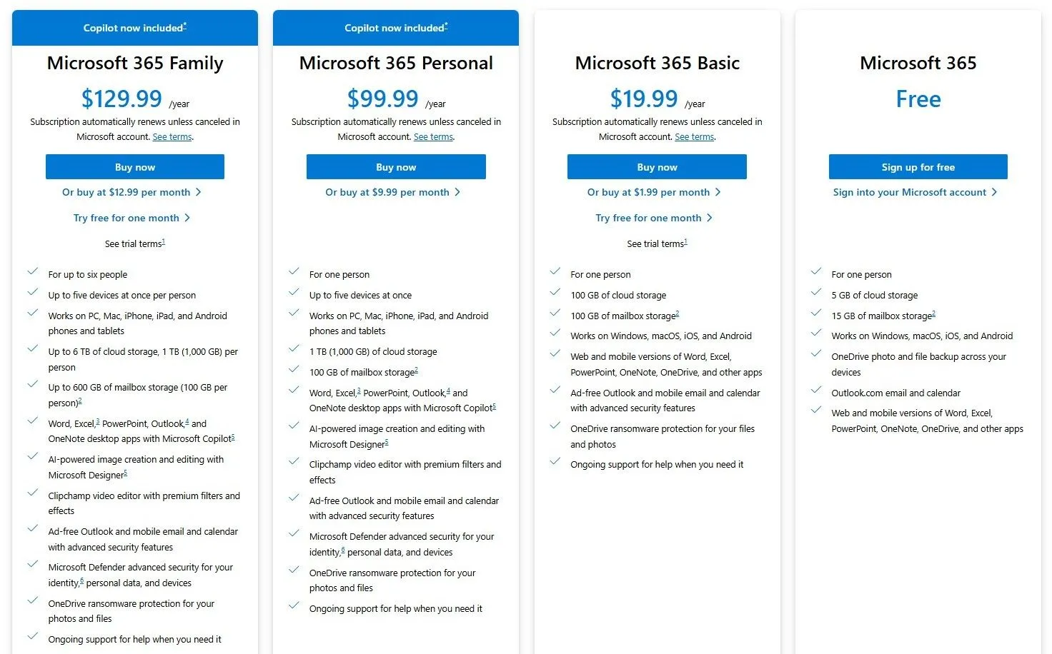 Các gói đăng ký Microsoft 365 và giá cả