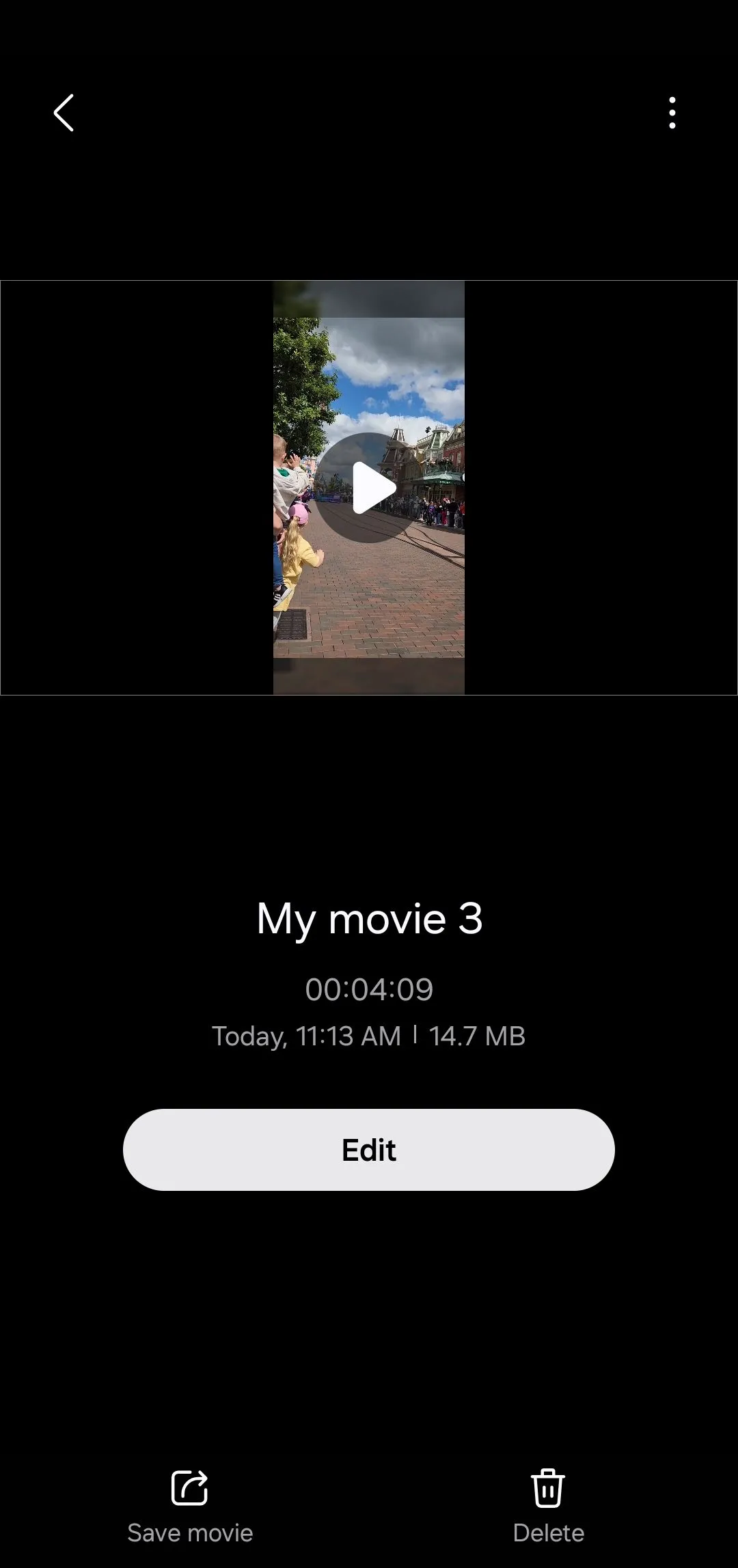 Các tùy chọn lưu và xuất video từ Samsung Studio trên điện thoại Galaxy, bao gồm kích thước và định dạng.