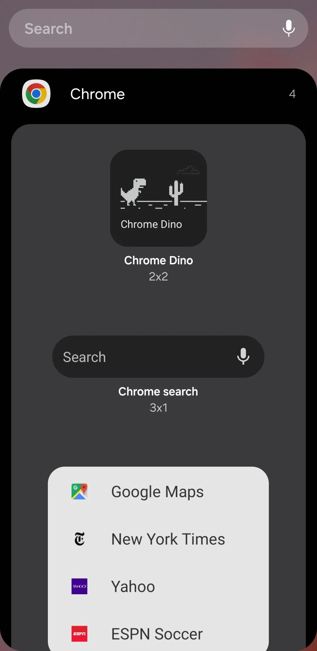 Các tùy chọn widget Chrome trên điện thoại Android