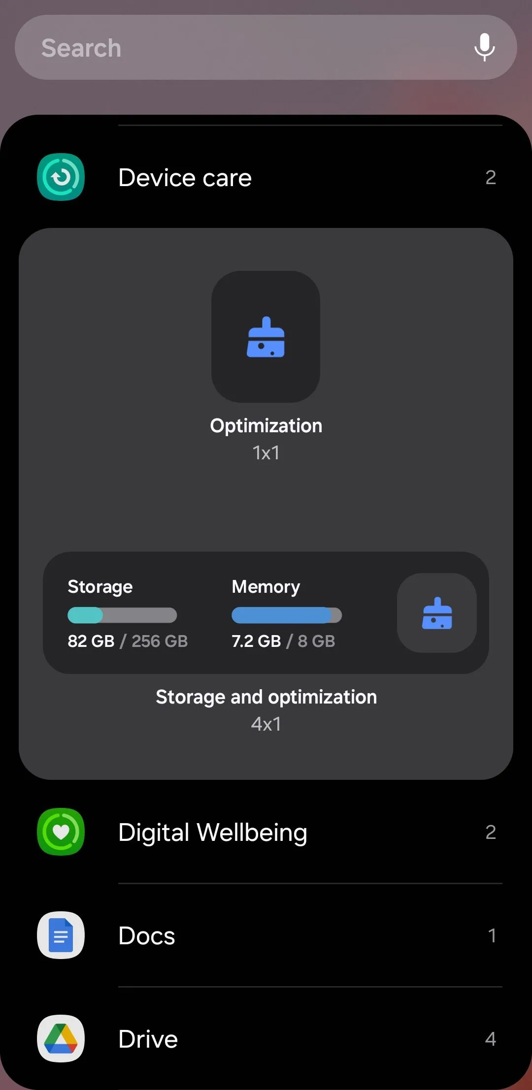 Các tùy chọn widget Device Care trên Android