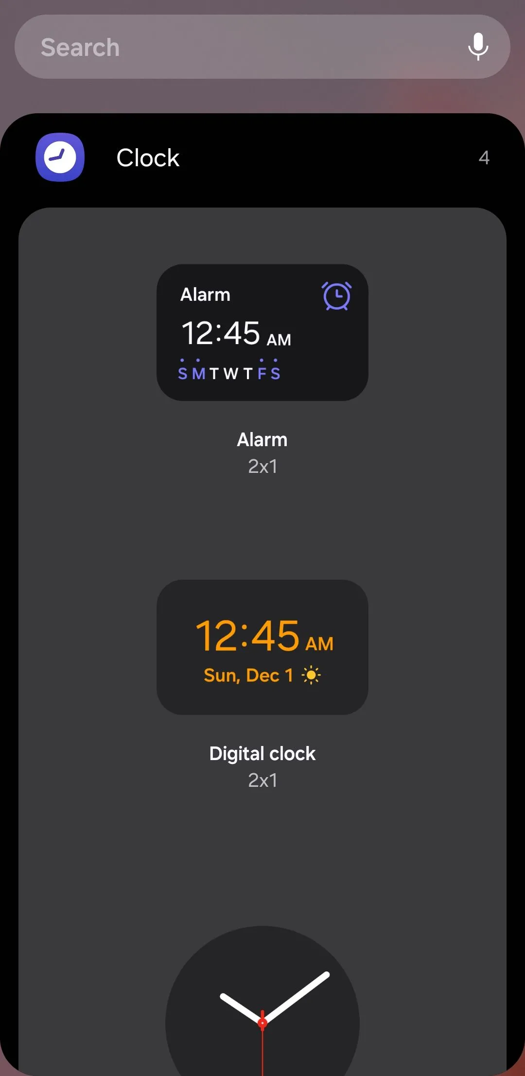 Các tùy chọn widget đồng hồ trên điện thoại Samsung