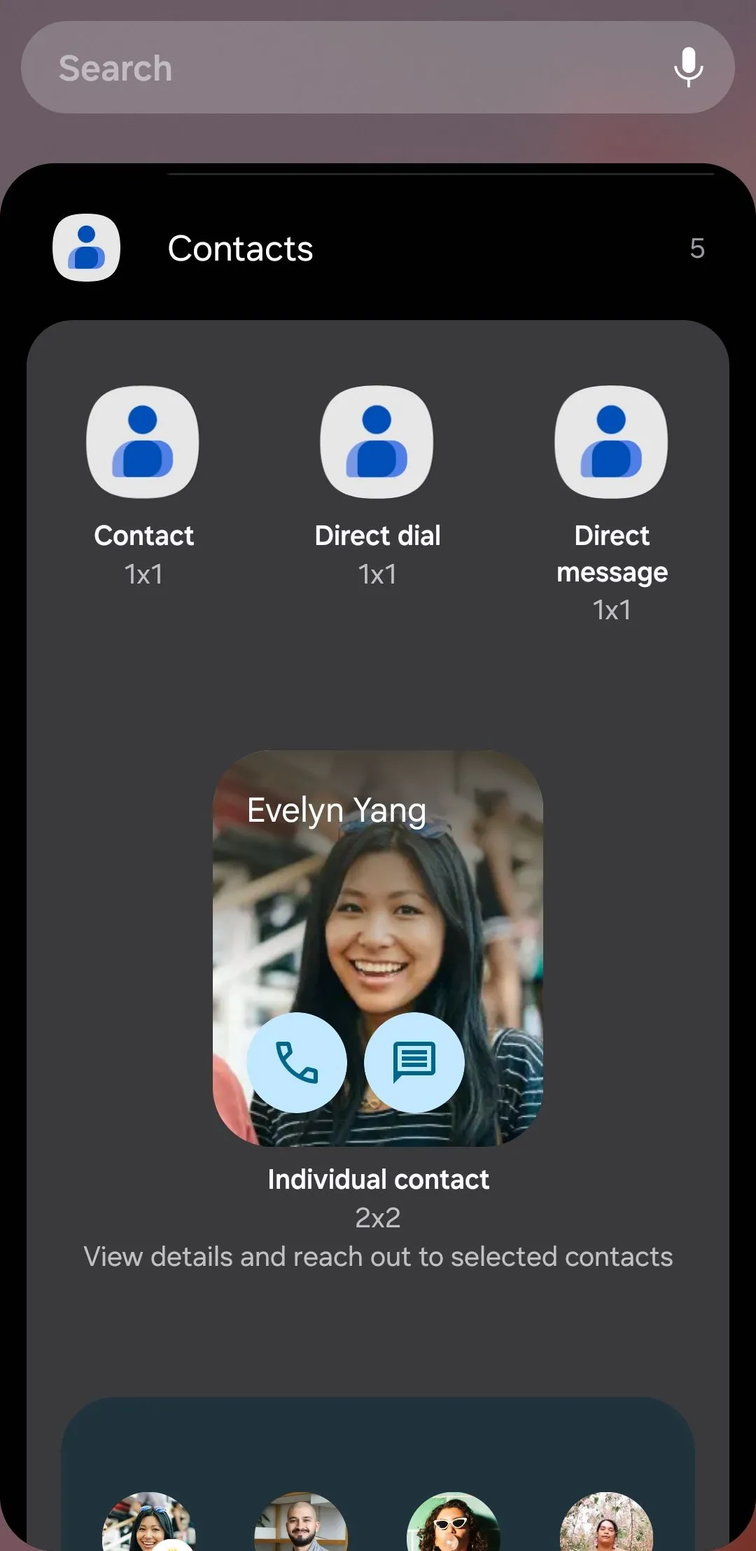 Các tùy chọn widget ứng dụng Google Contacts trên điện thoại Android