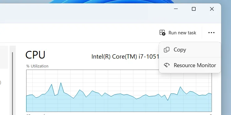 Cách mở công cụ Giám sát Tài nguyên (Resource Monitor) trực tiếp từ tab Hiệu suất trong Task Manager