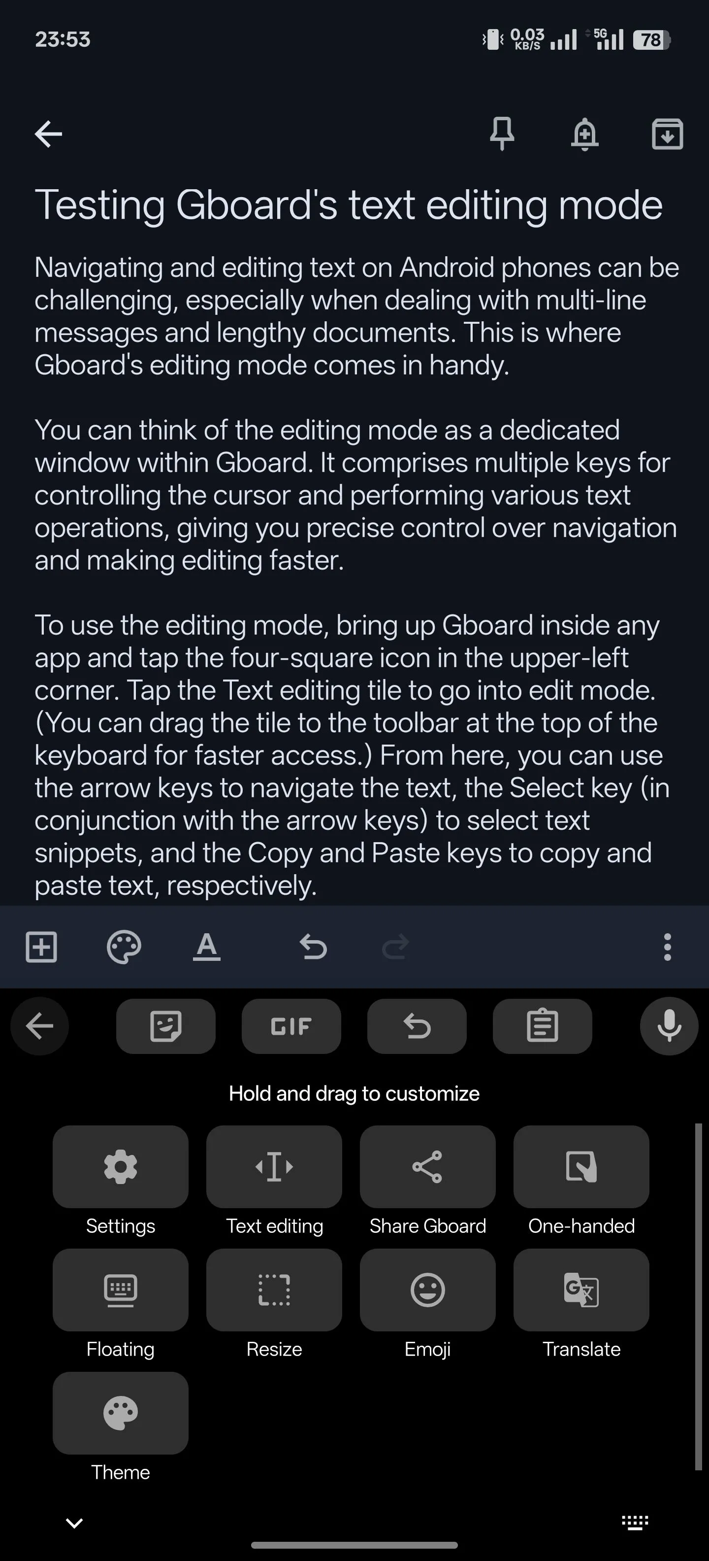 Cách truy cập chế độ chỉnh sửa văn bản trong Gboard để điều hướng và chỉnh sửa nhanh hơn.