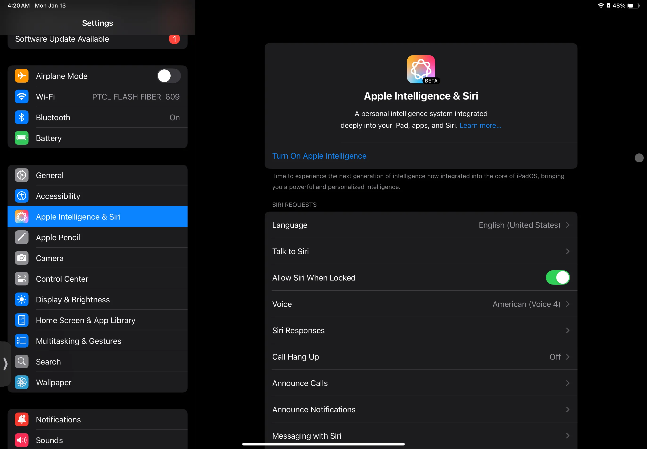 Cài đặt Apple Intelligence và Siri trên iPad