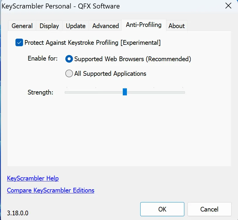Cài đặt bảo mật trong ứng dụng KeyScrambler giúp mã hóa gõ phím