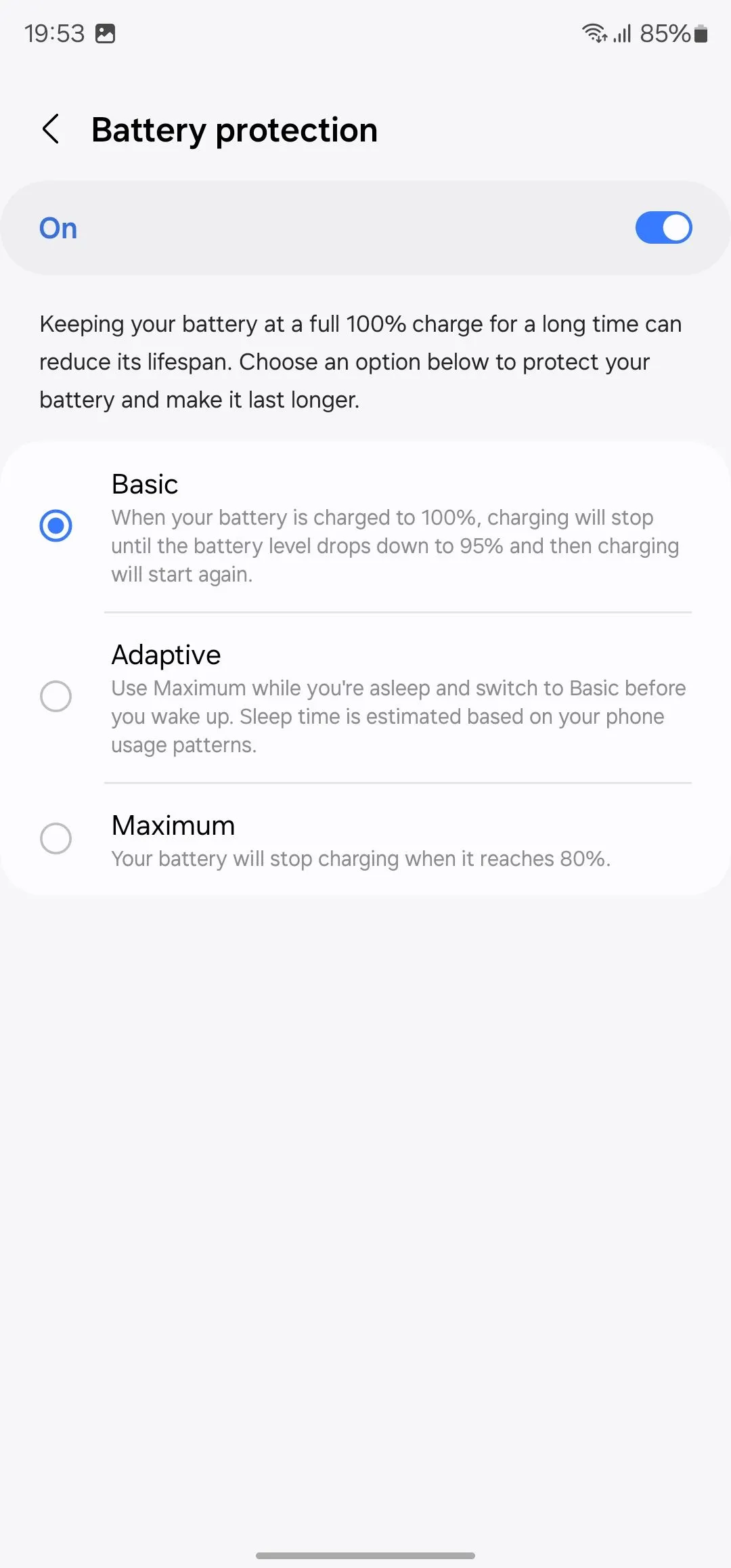 Cài đặt bảo vệ pin trên điện thoại Samsung Galaxy giúp tối ưu hóa chu kỳ sạc
