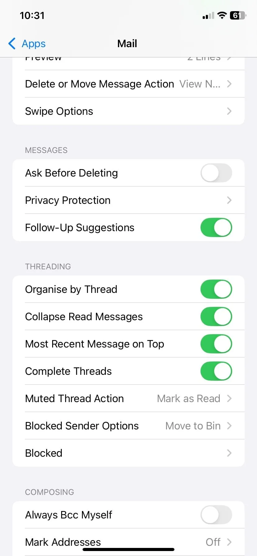 Cài đặt bảo vệ quyền riêng tư trong ứng dụng Apple Mail trên iPhone