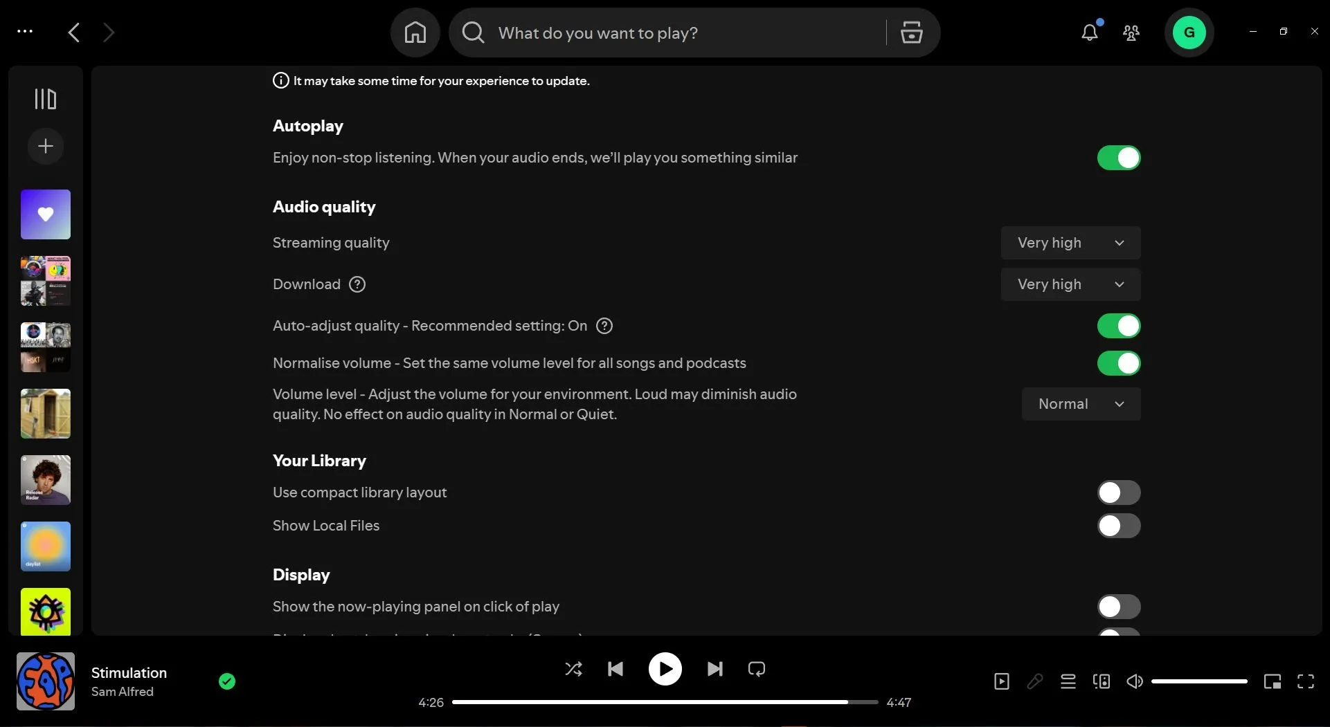 Cài đặt bình thường hóa âm lượng trong Spotify trên máy tính